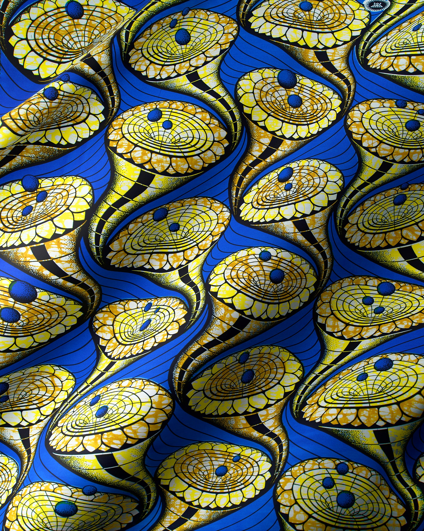 Vibrant blue yellow patterned fabric super-wax vls6433.013