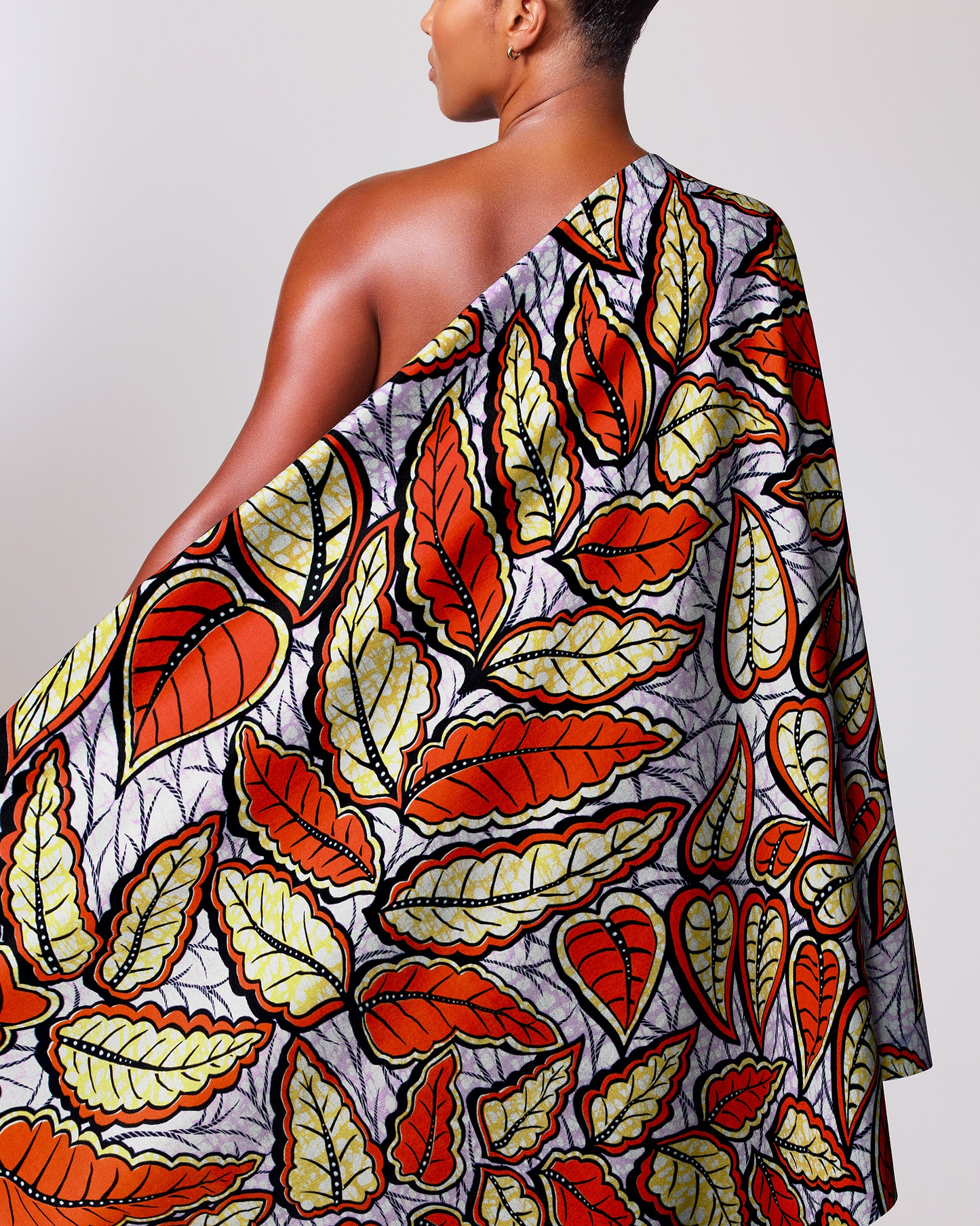 Vibrant one-shoulder dress bold leaf super-wax vls6477.008