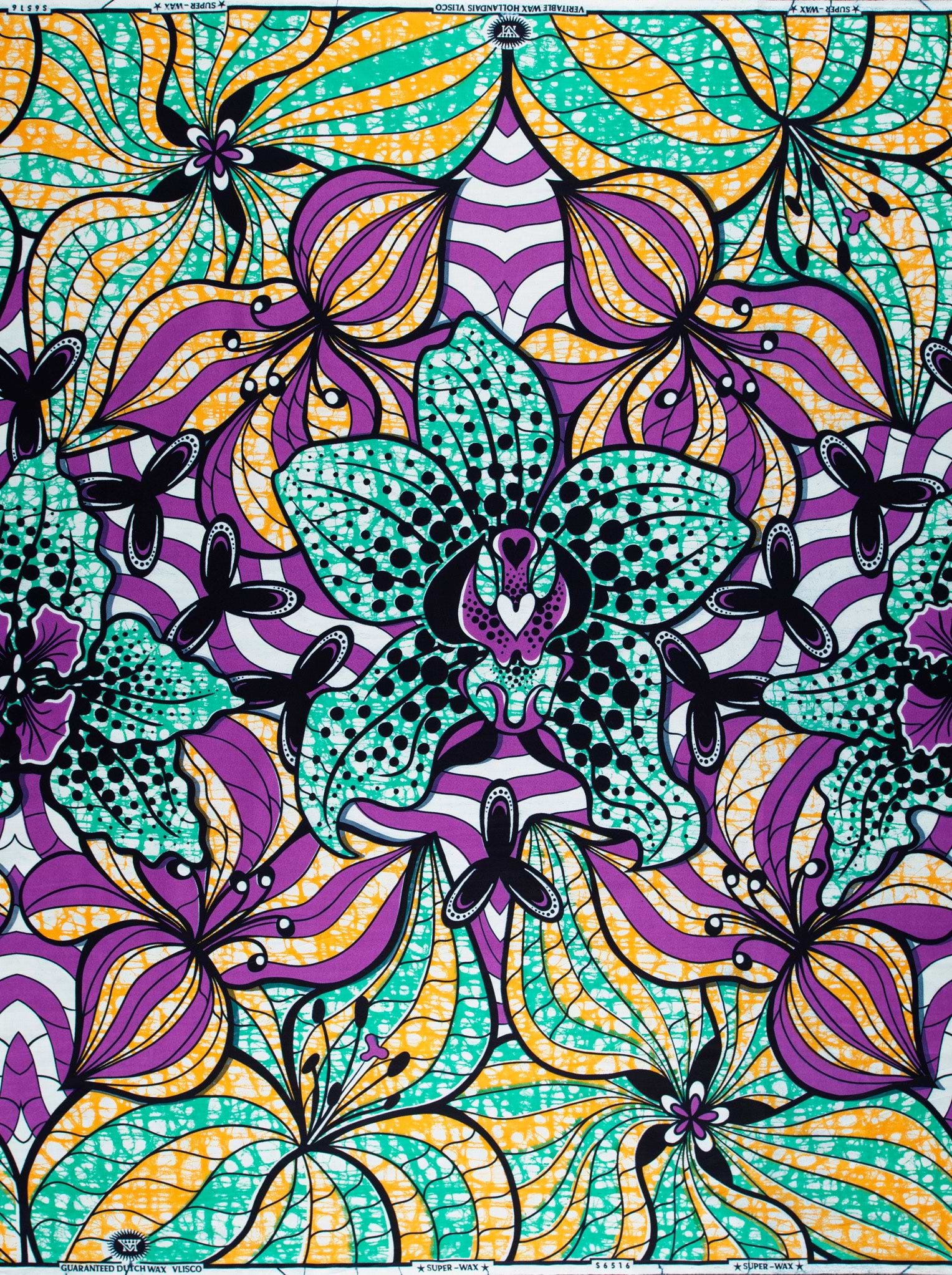 Vibrant purple teal yellow floral-patterned super-wax vls6516.001
