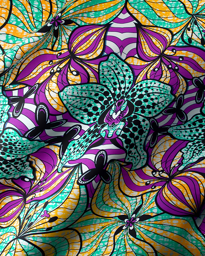 Vibrant purple teal yellow floral-patterned super-wax vls6516.001