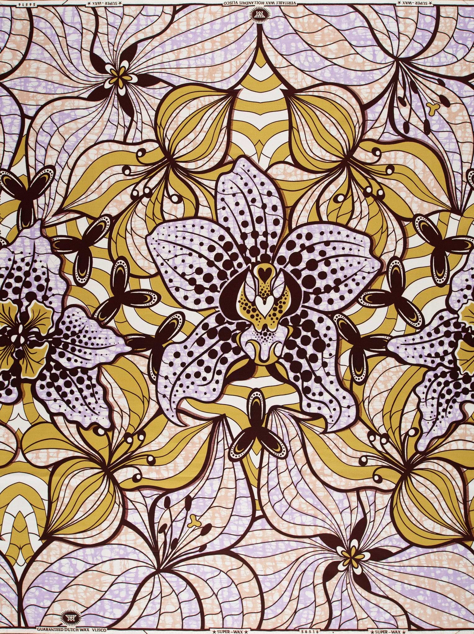 Vibrant patterned fabric stylized orchids super-wax vls6516.003