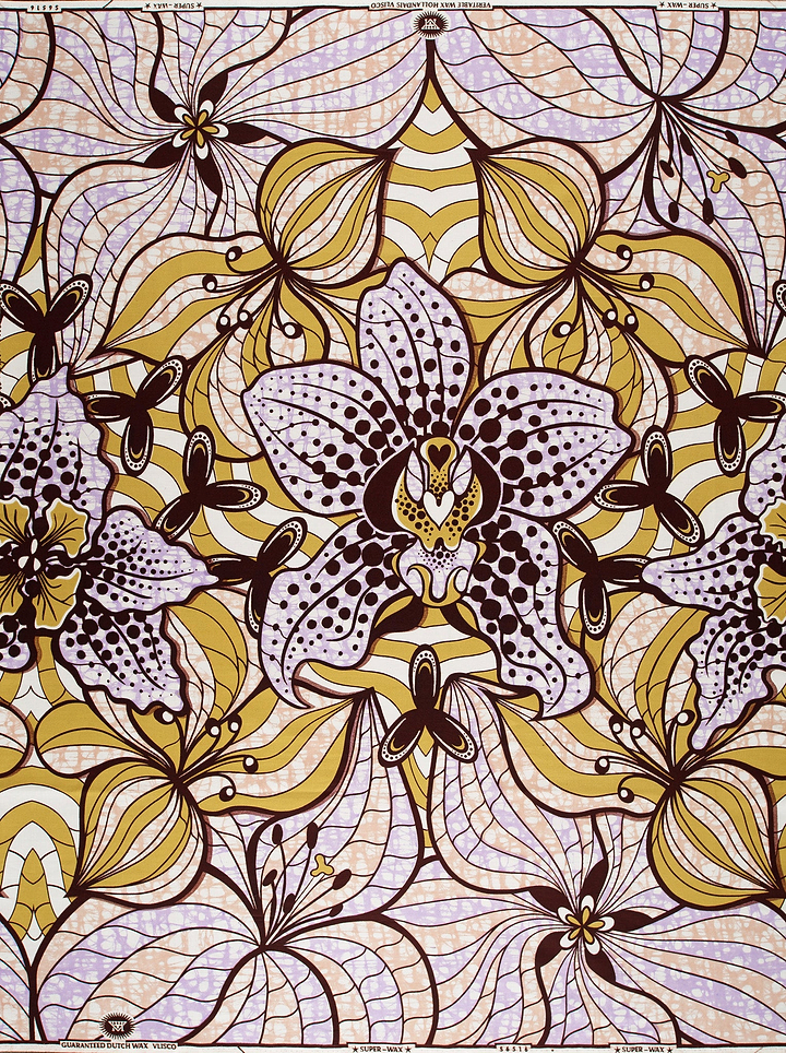 Vibrant patterned fabric stylized orchids super-wax vls6516.003