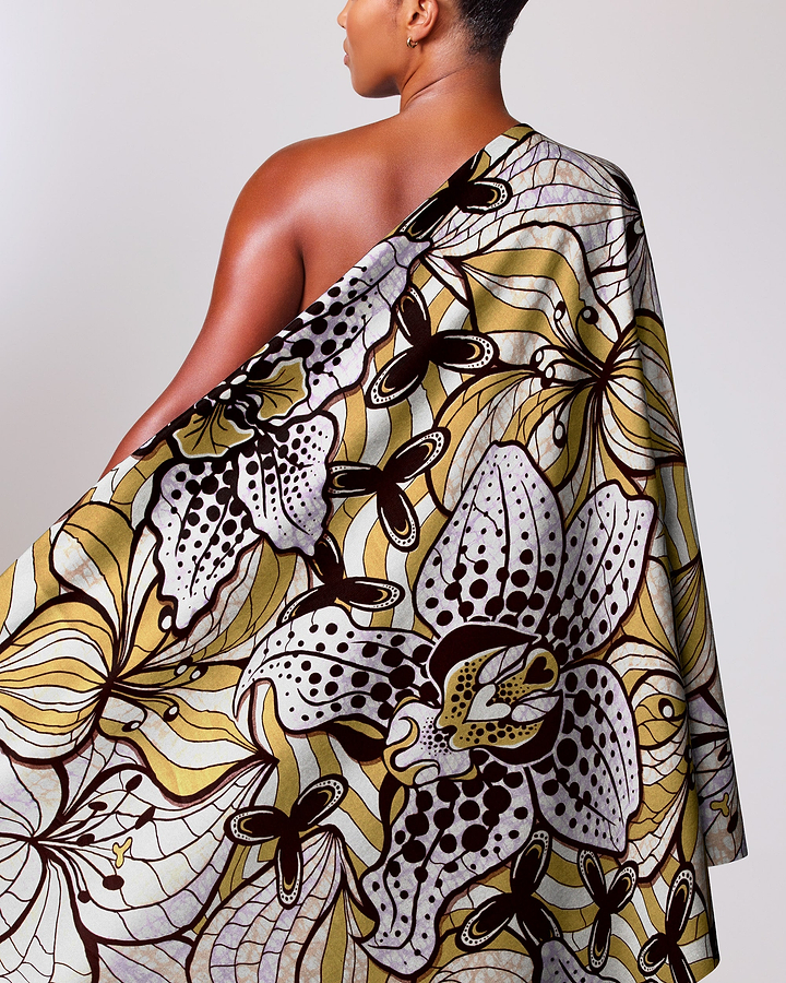 One-shoulder wrap dress bold gold super-wax vls6516.003