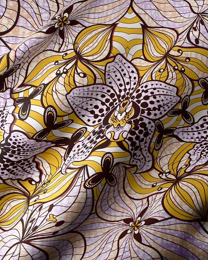 Vibrant yellow lavender floral-patterned fabric super-wax vls6516.003