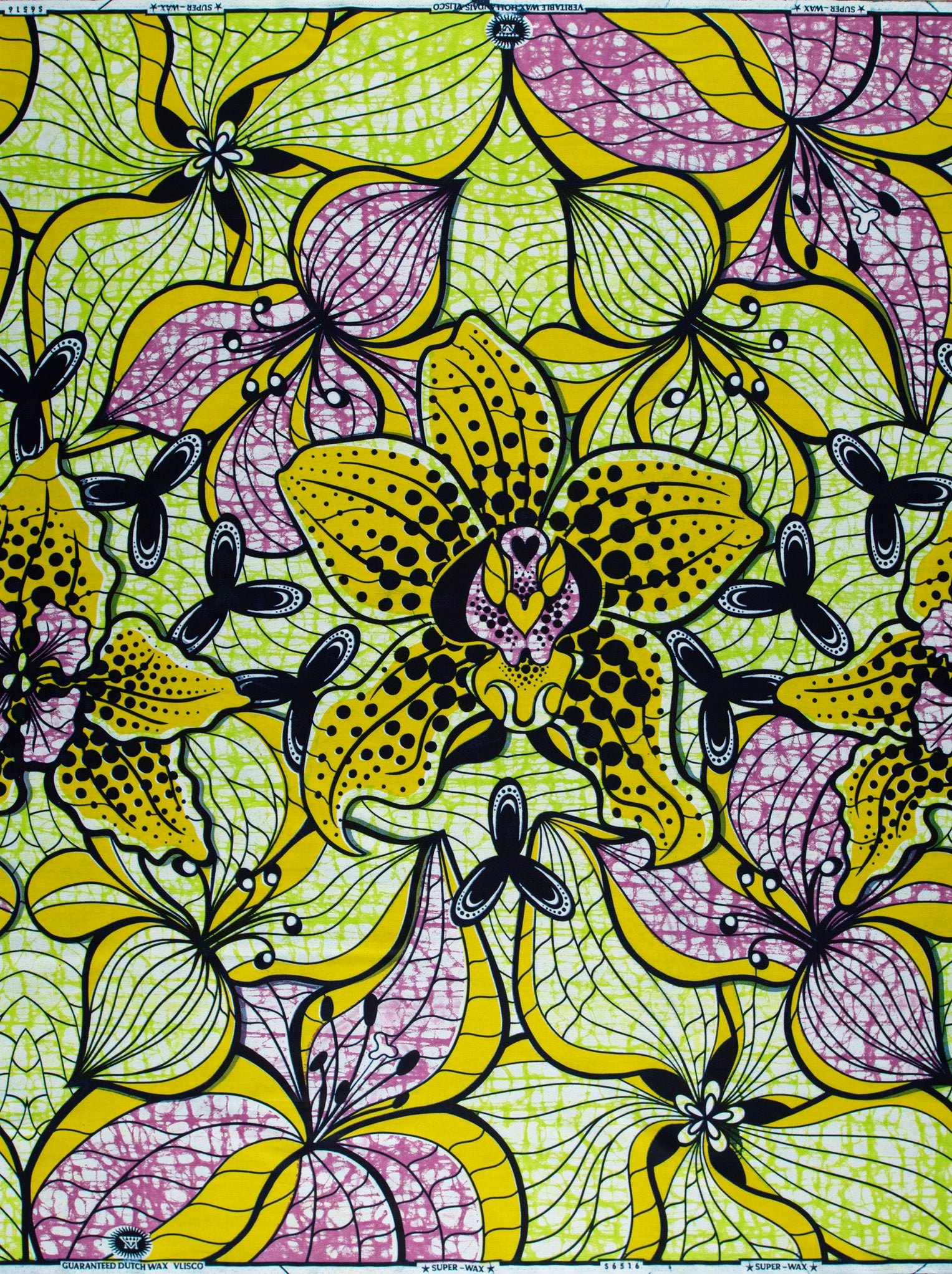 Vibrant yellow pink floral-patterned african super-wax vls6516.005