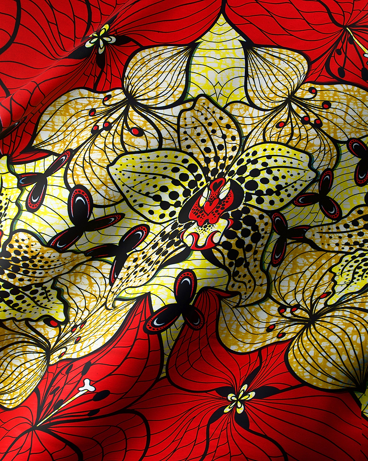 Vibrant red yellow floral fabric super-wax vls6516.007