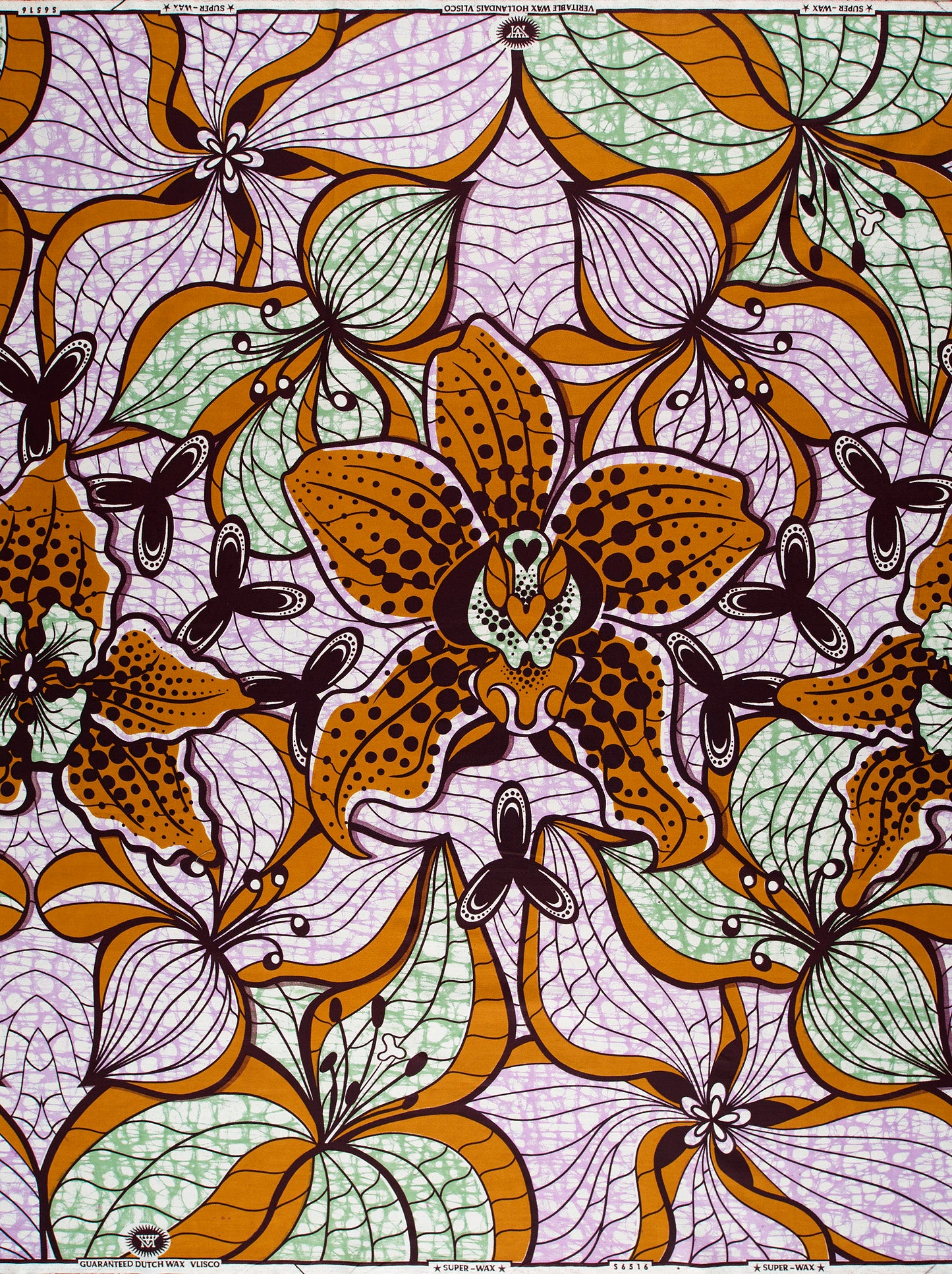 Vibrant orange green floral-patterned african super-wax vls6516.008