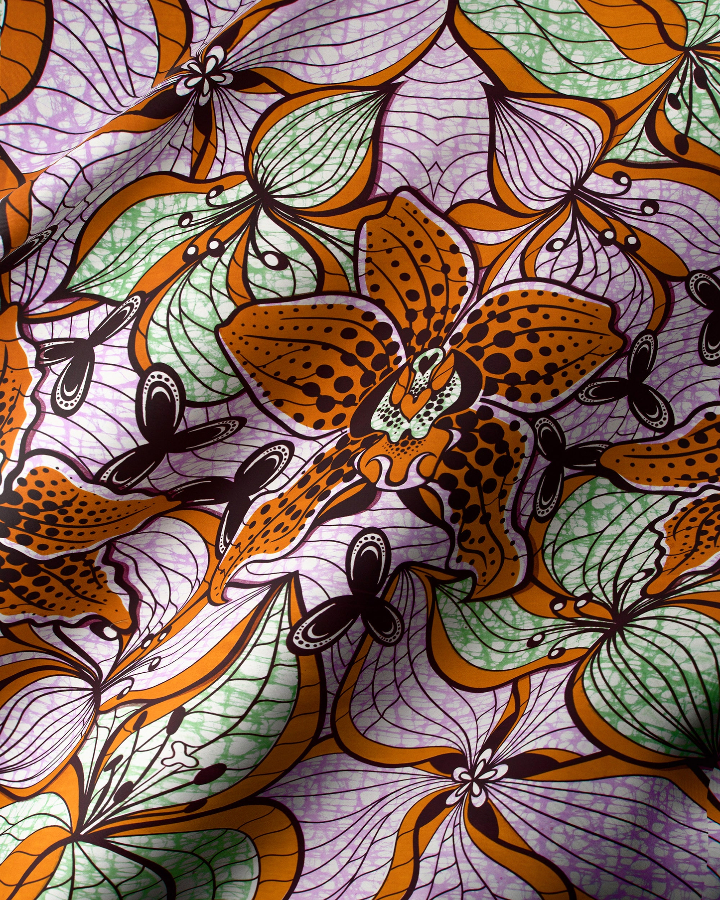 Vibrant orange green floral-patterned fabric super-wax vls6516.008