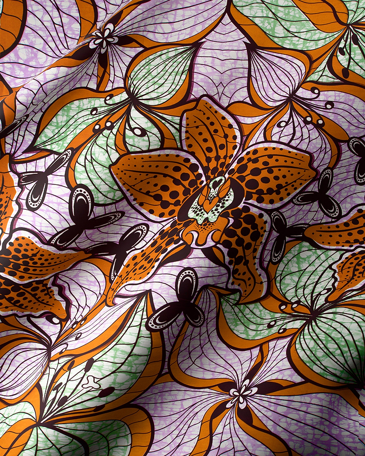 Vibrant orange green floral-patterned fabric super-wax vls6516.008
