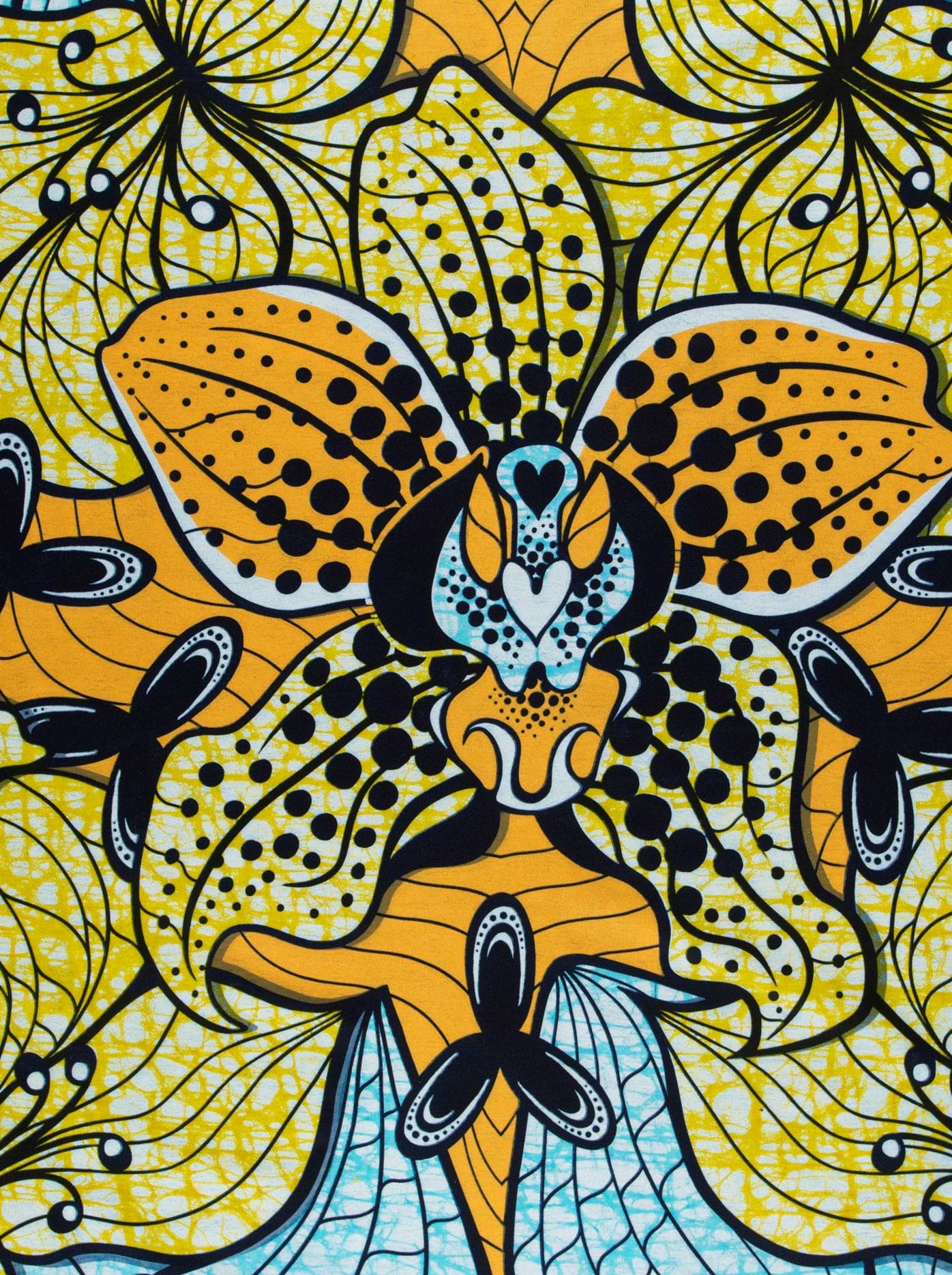 Vibrant yellow black patterned fabric super-wax vls6516.009