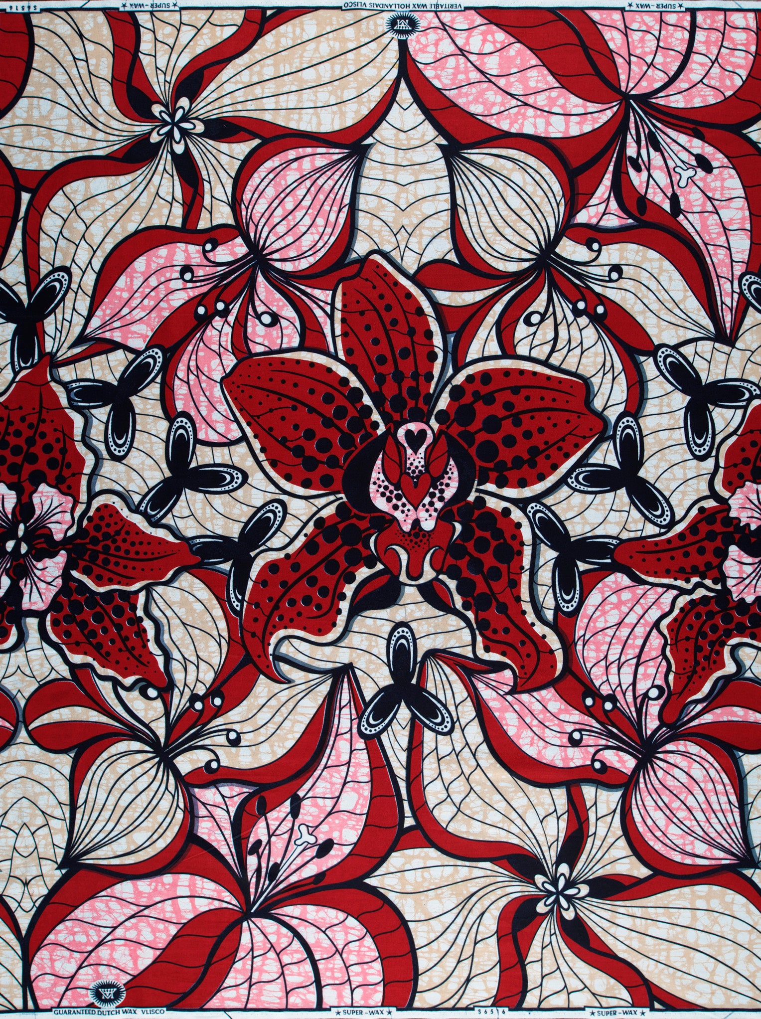 Vibrant red pink floral-patterned african super-wax vls6516.010