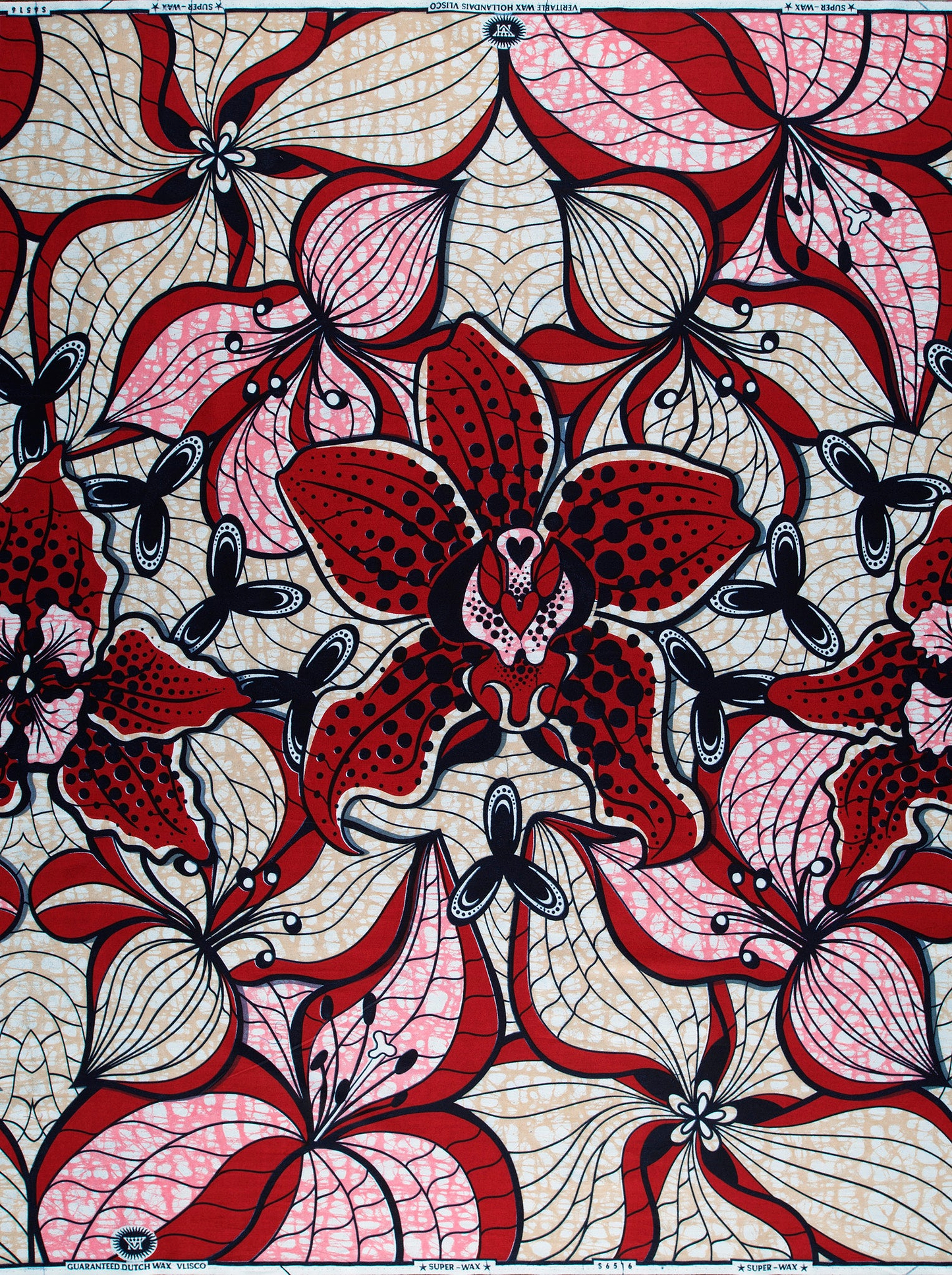 Vibrant red pink floral-patterned african super-wax vls6516.010