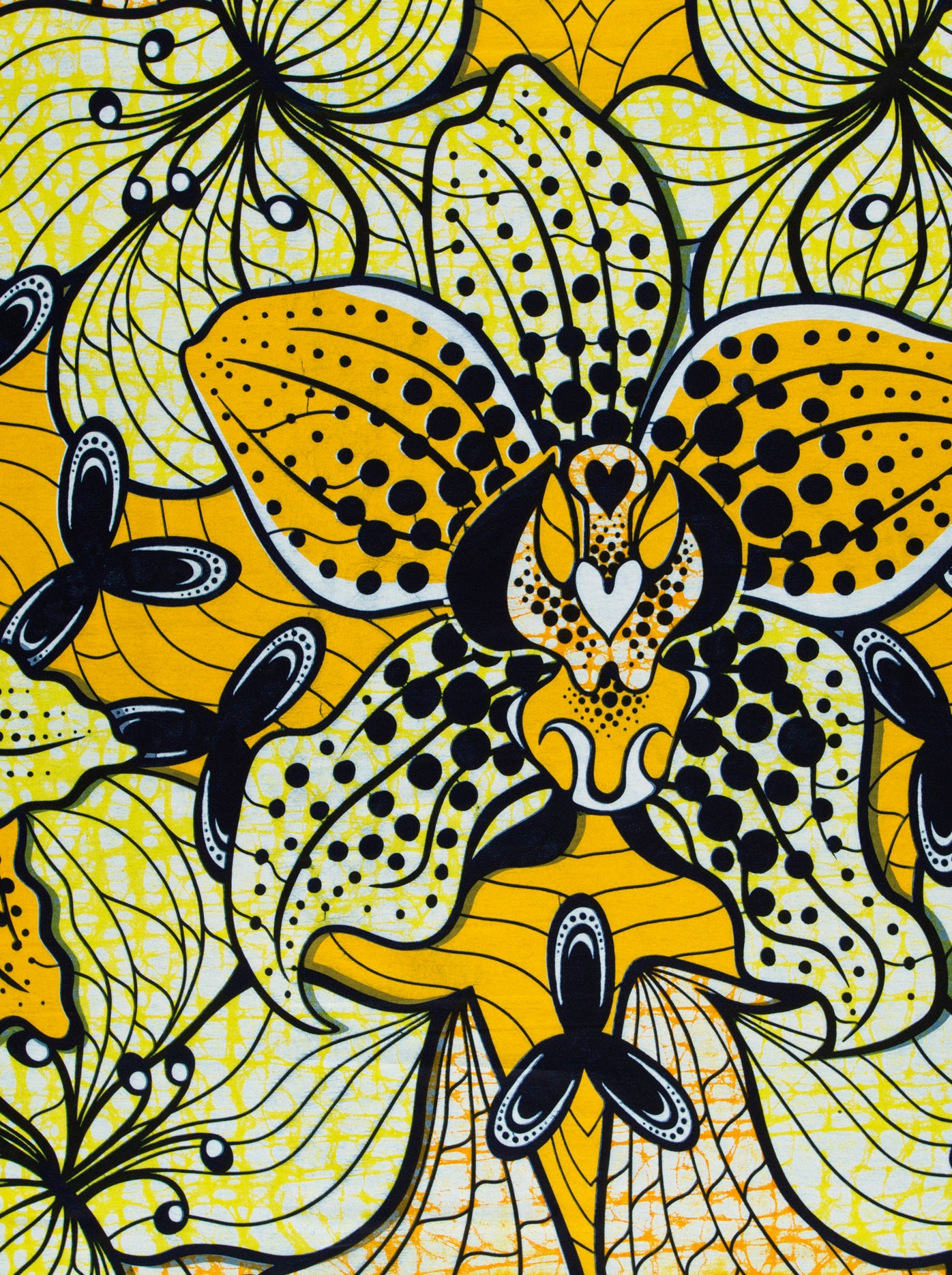 Vibrant yellow black patterned fabric super-wax vls6516.011