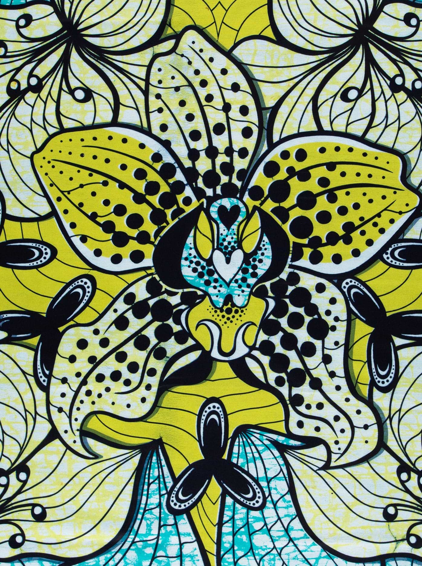 Vibrant yellow black patterned fabric super-wax vls6516.012