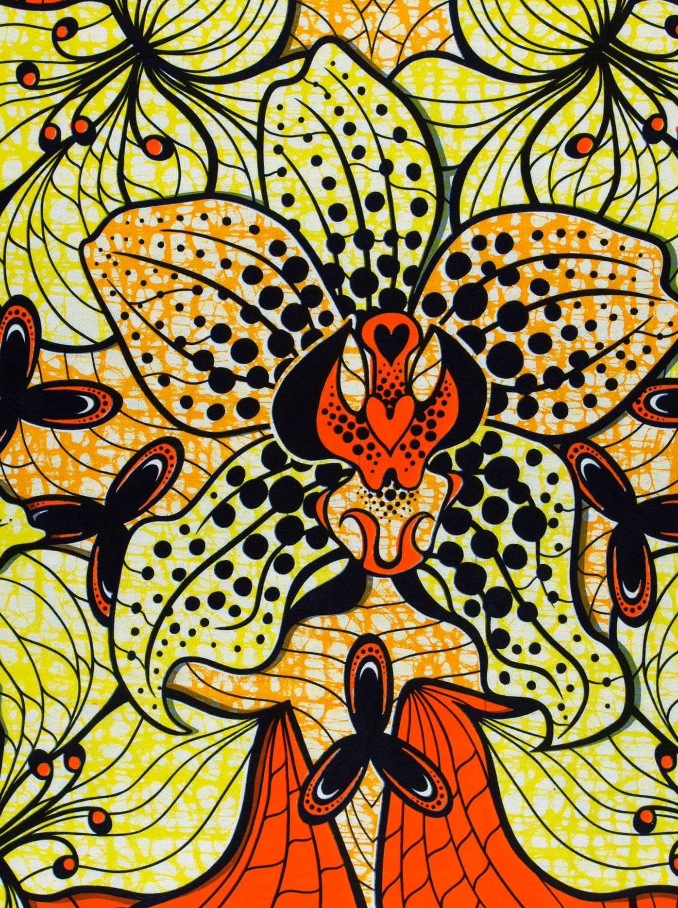 Vibrant yellow orange floral-patterned fabric super-wax vls6516.013