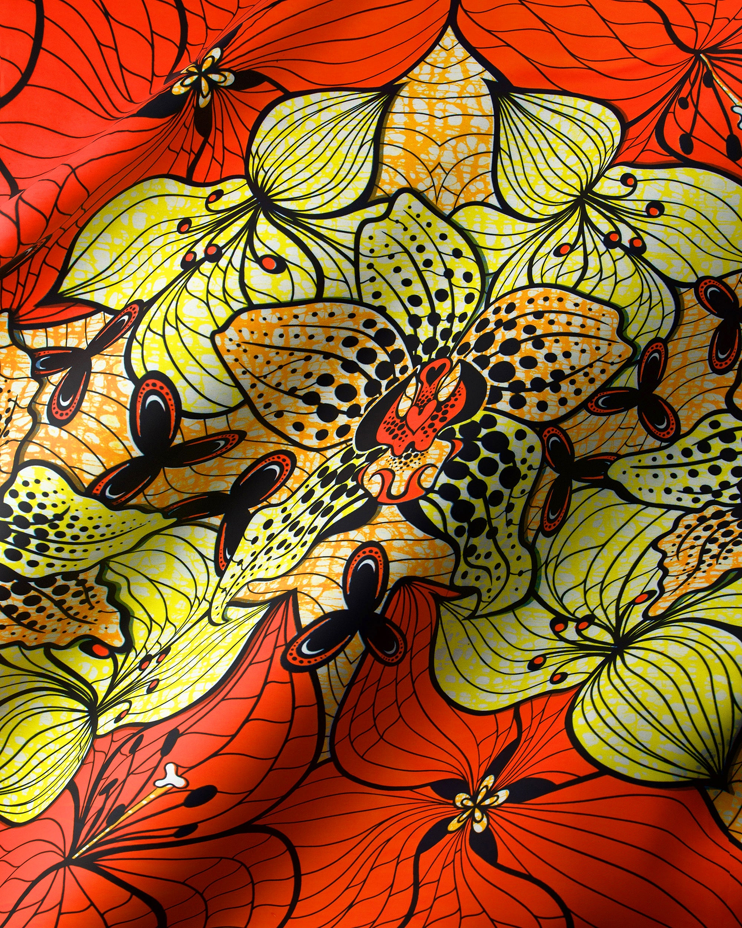 Vibrant red yellow floral fabric super-wax vls6516.013