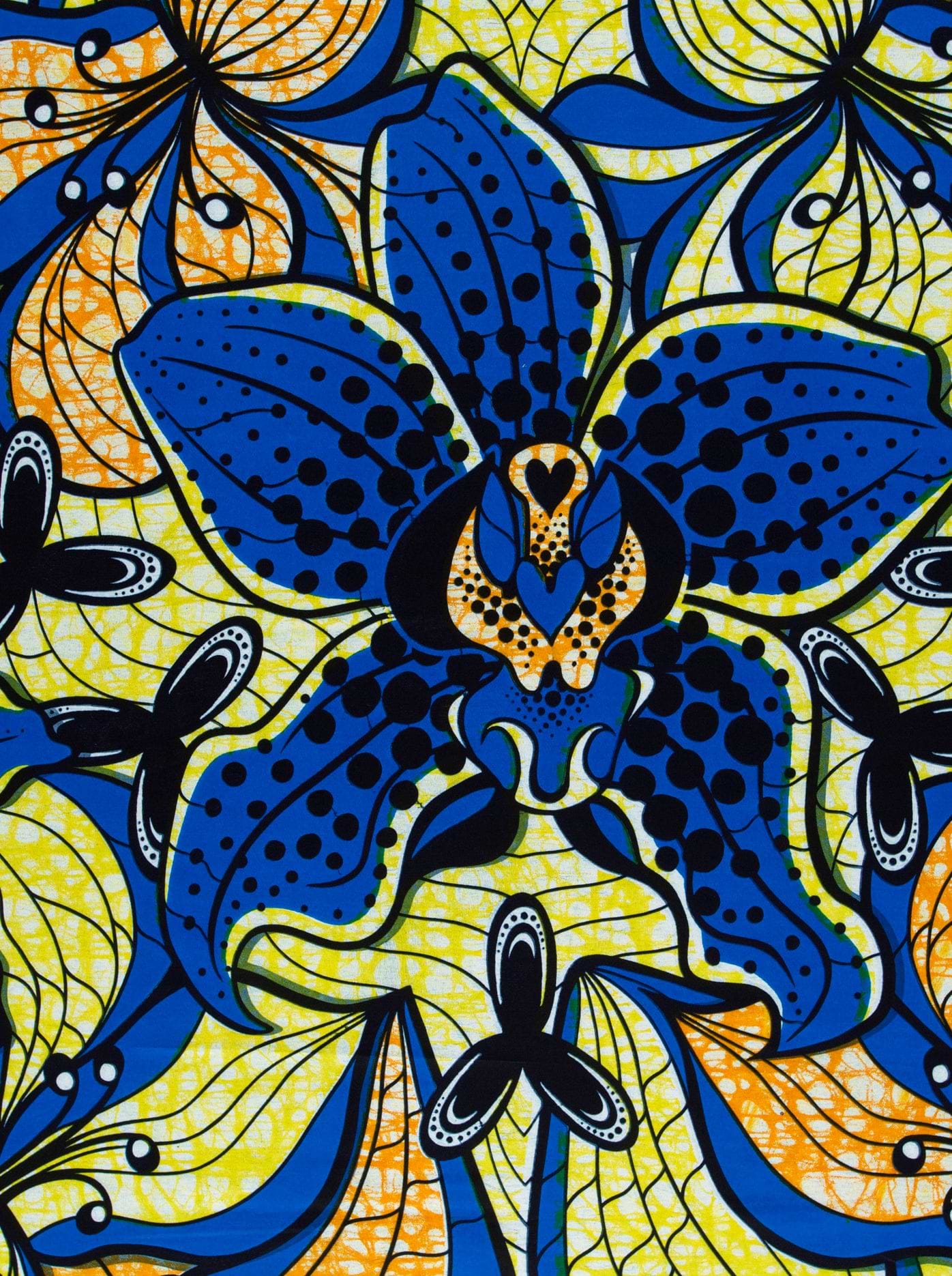 Vibrant blue orchid-patterned fabric bold super-wax vls6516.014