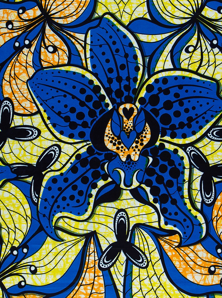 Vibrant blue orchid-patterned fabric bold super-wax vls6516.014