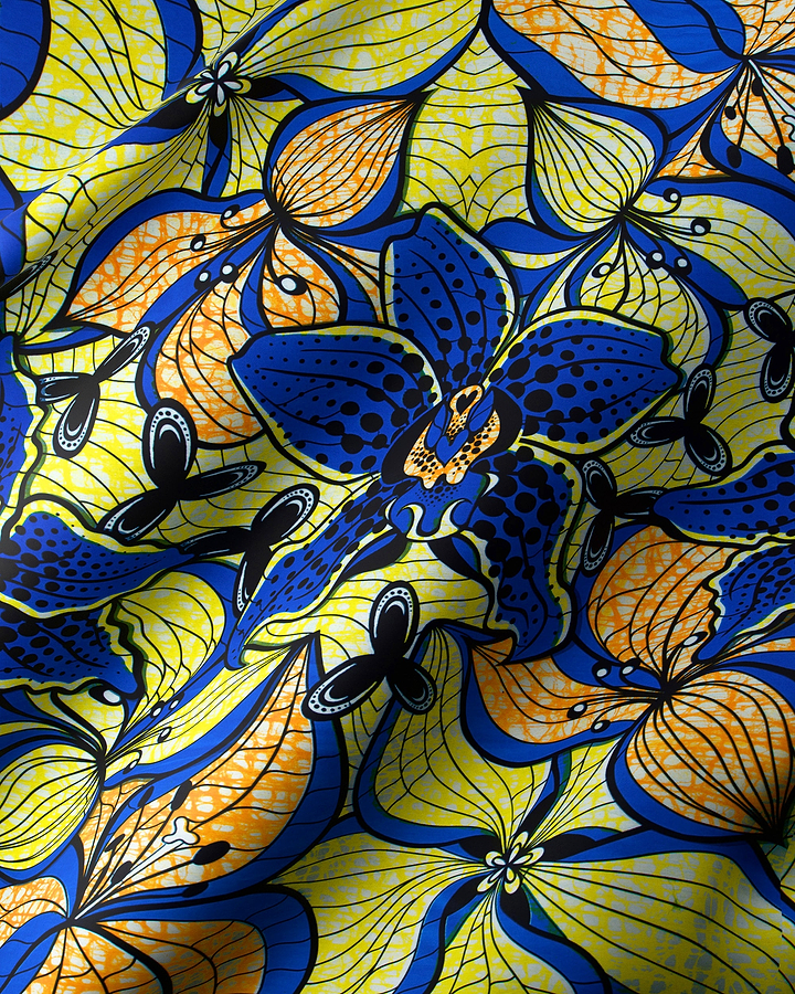 Vibrant blue yellow african print super-wax vls6516.014