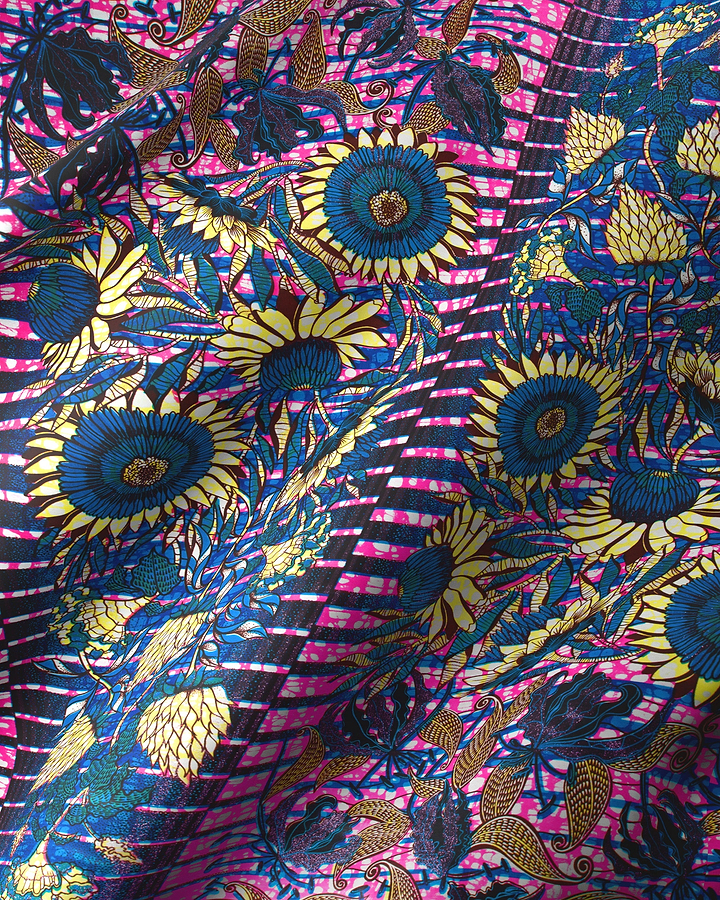 Vibrant pink navy blue fabric grand super-wax vls6579.002
