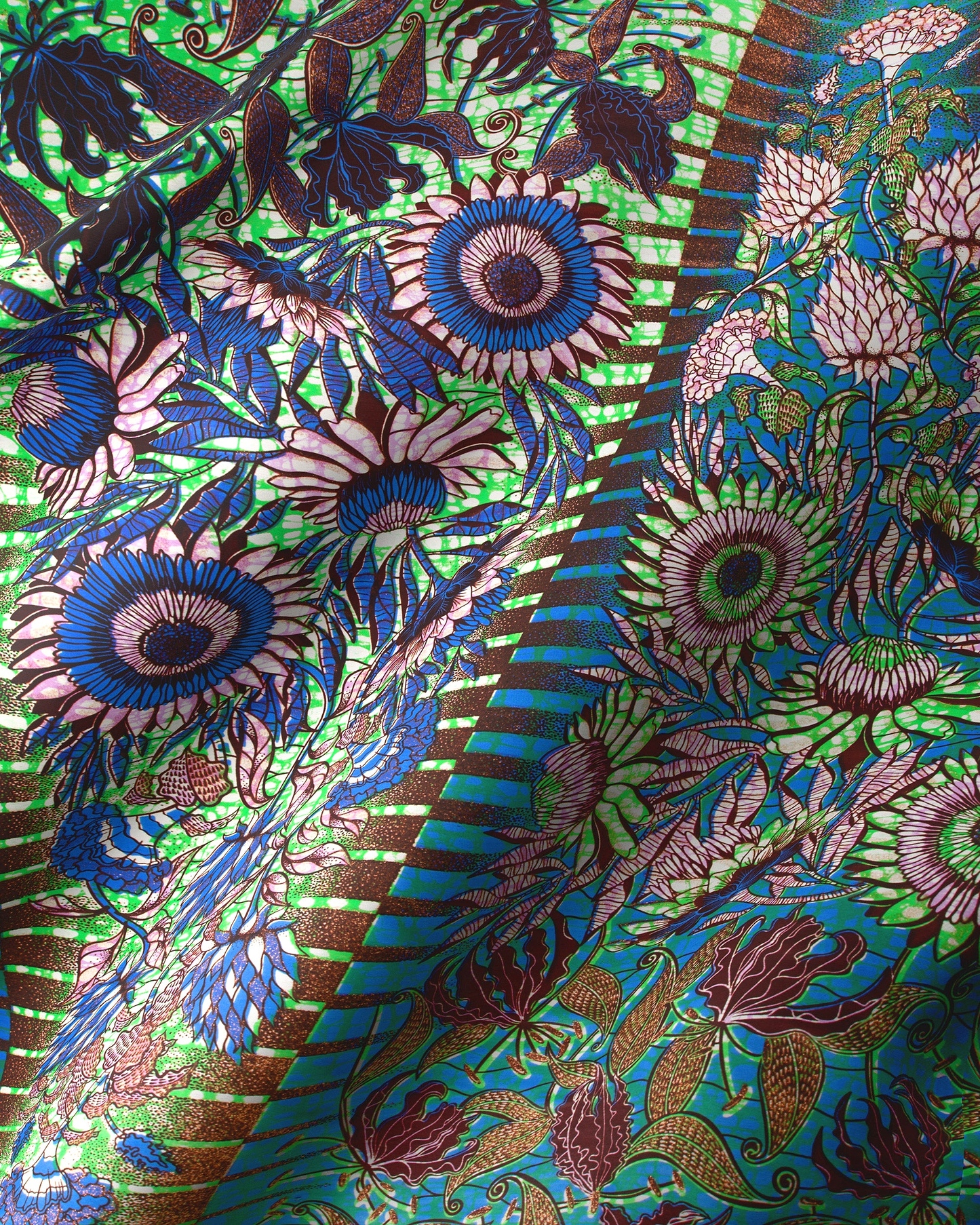 Vibrant green blue floral-patterned fabric grand super-wax vls6579.010