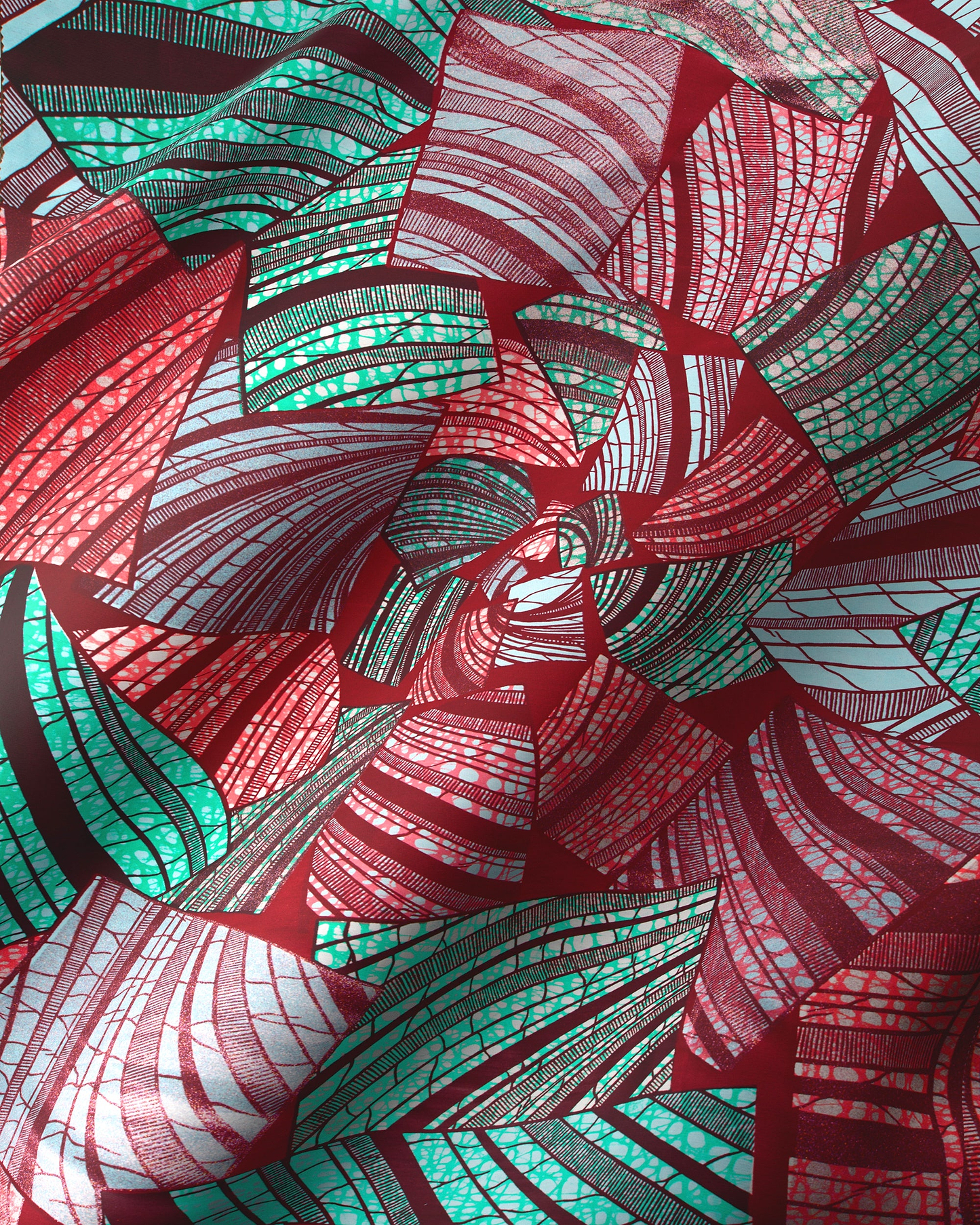 Vibrant red teal geometric-patterned fabric grand super-wax vls6605.006