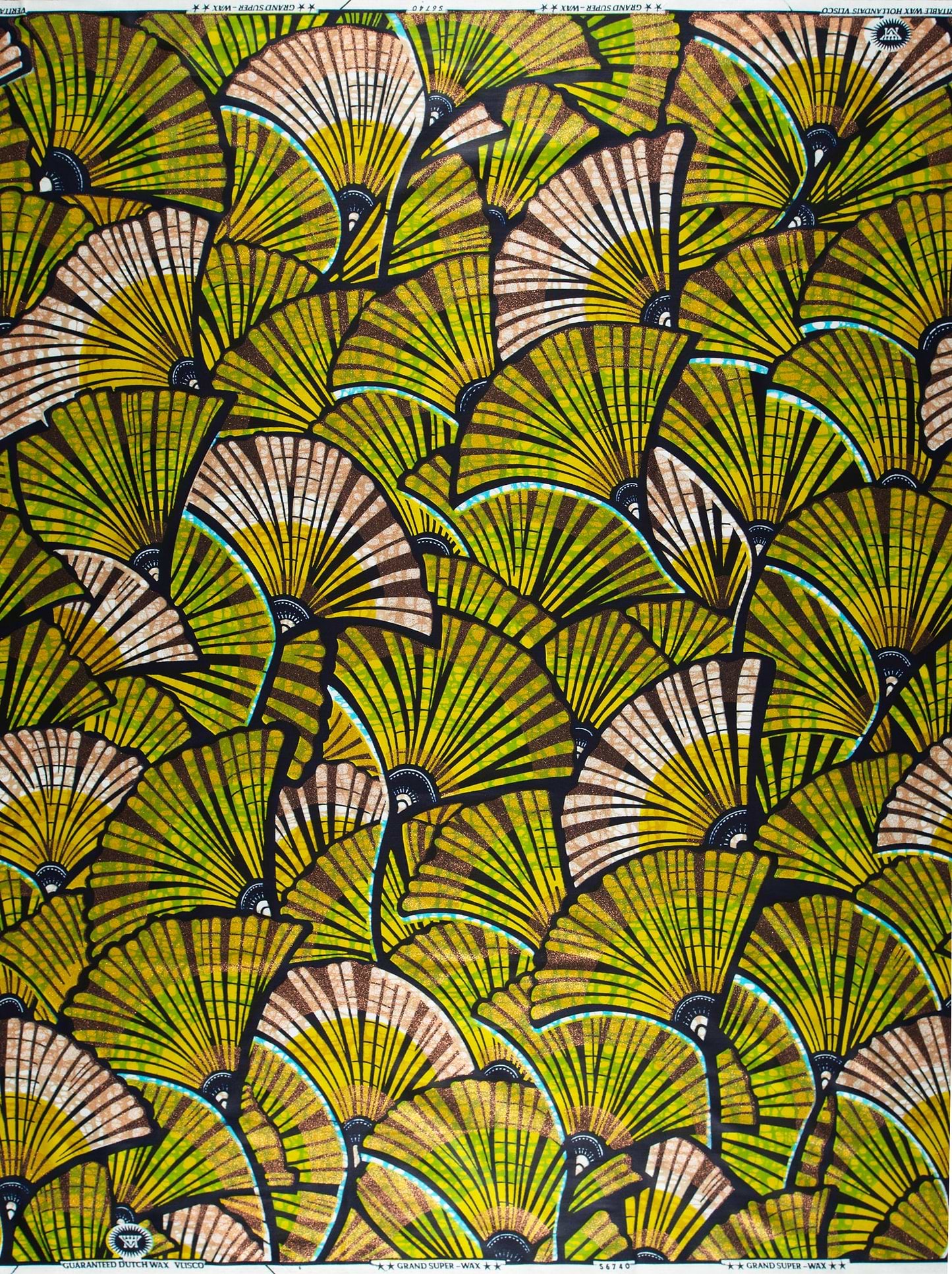 Vibrant green beige fan-patterned african grand super-wax vls6740.008