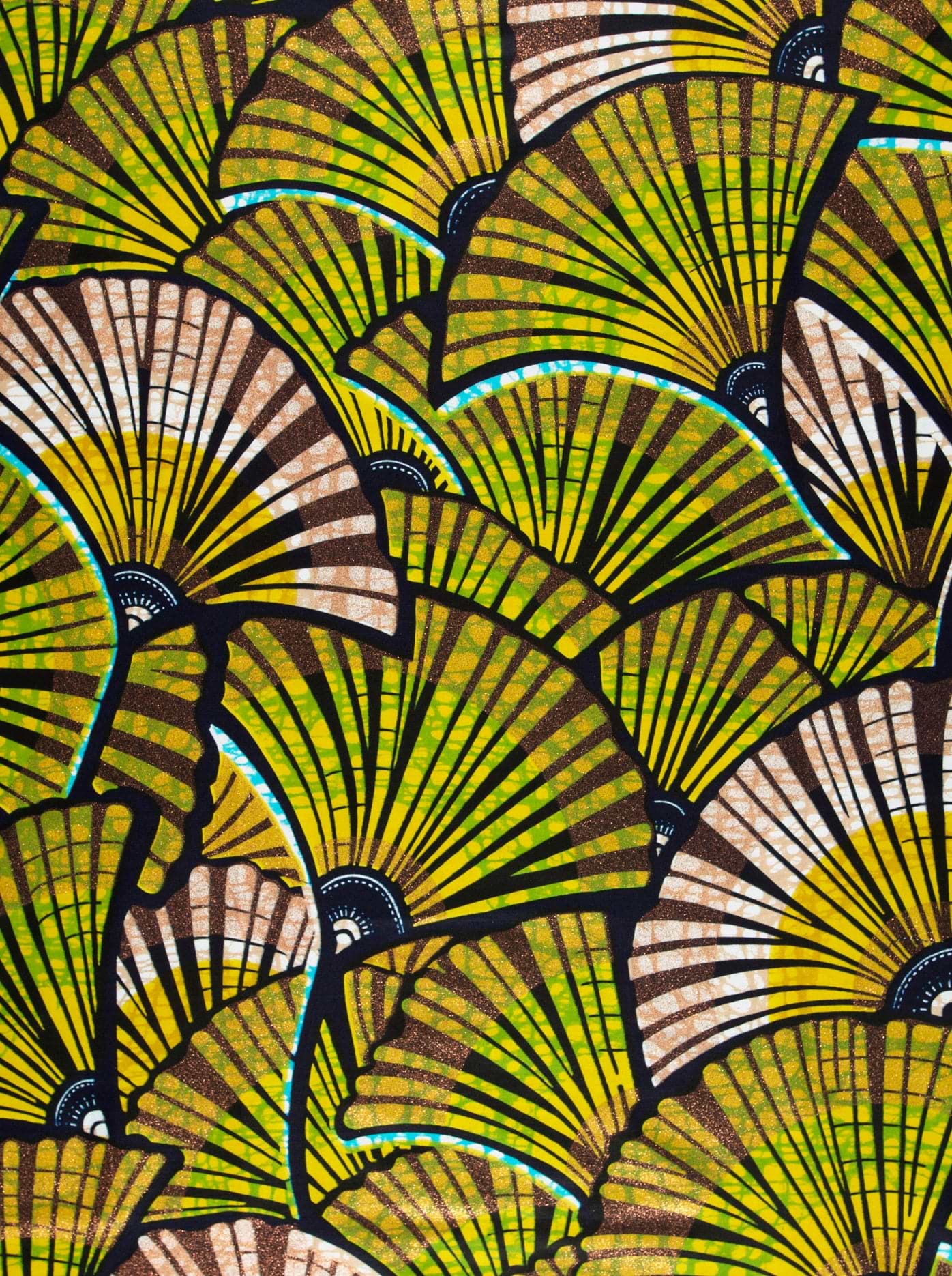 Vibrant yellow green fan-patterned fabric grand super-wax vls6740.008