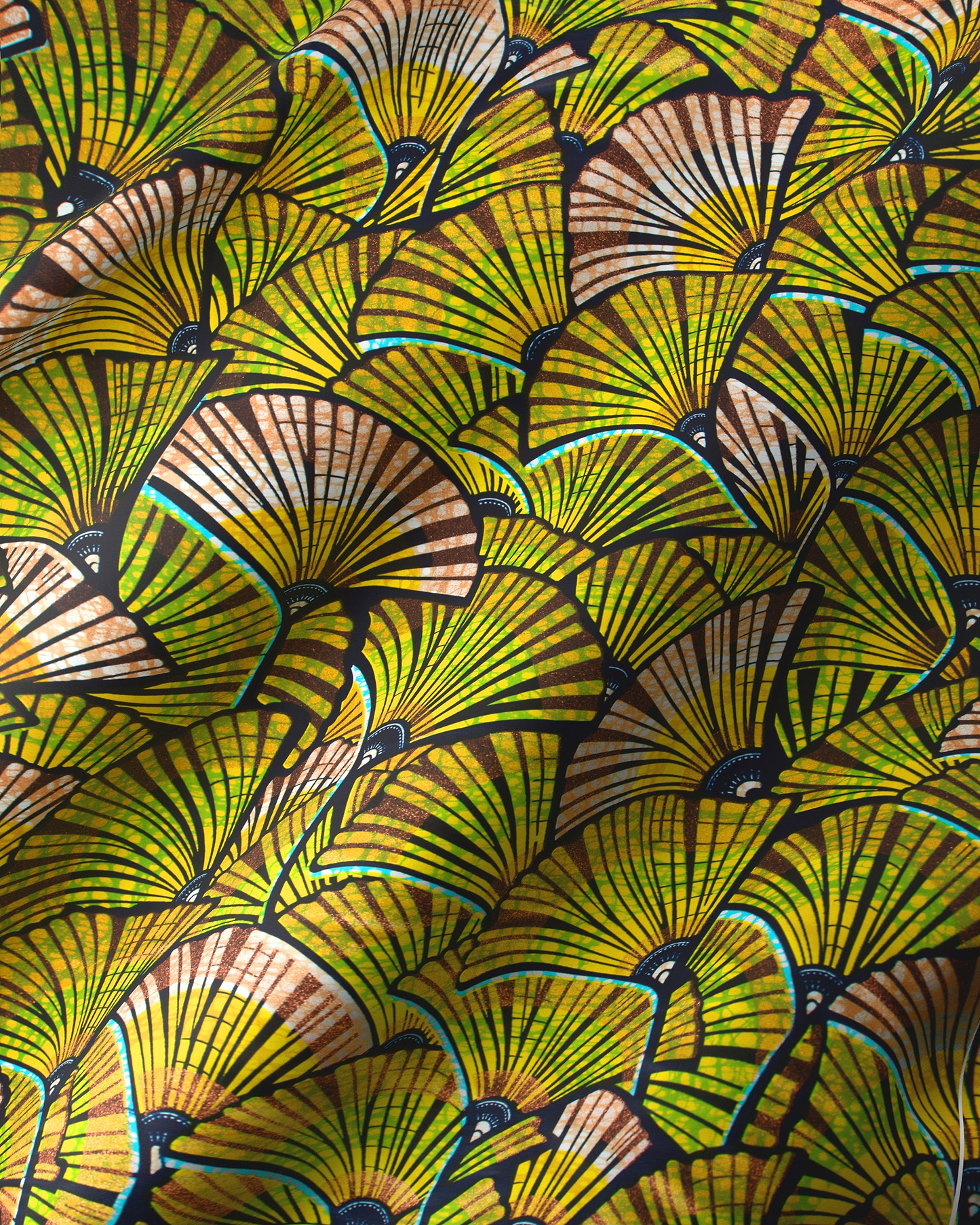 Vibrant green brown fan-patterned fabric grand super-wax vls6740.008
