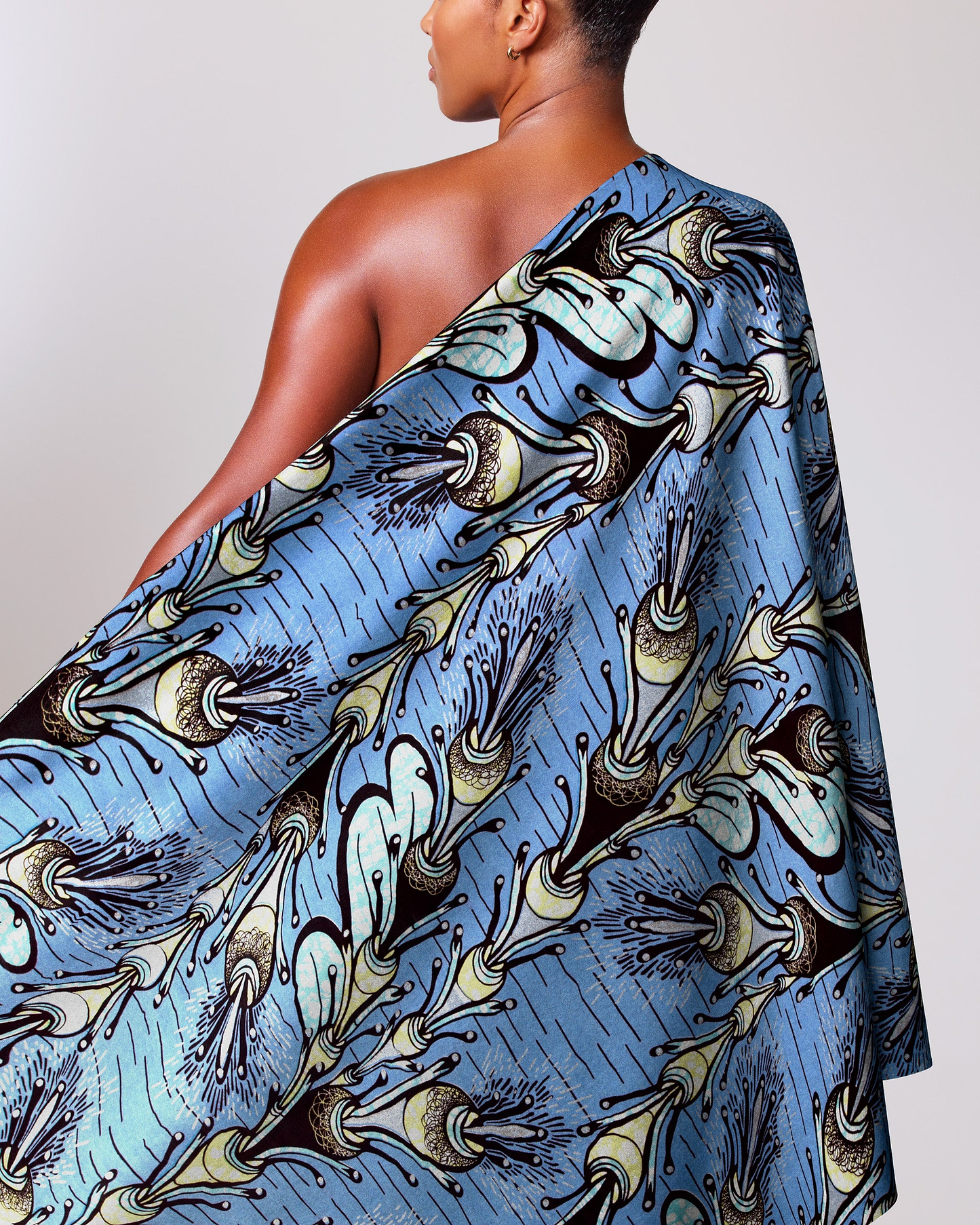 One-shoulder wrap dress vibrant blue super-wax vls6747.011