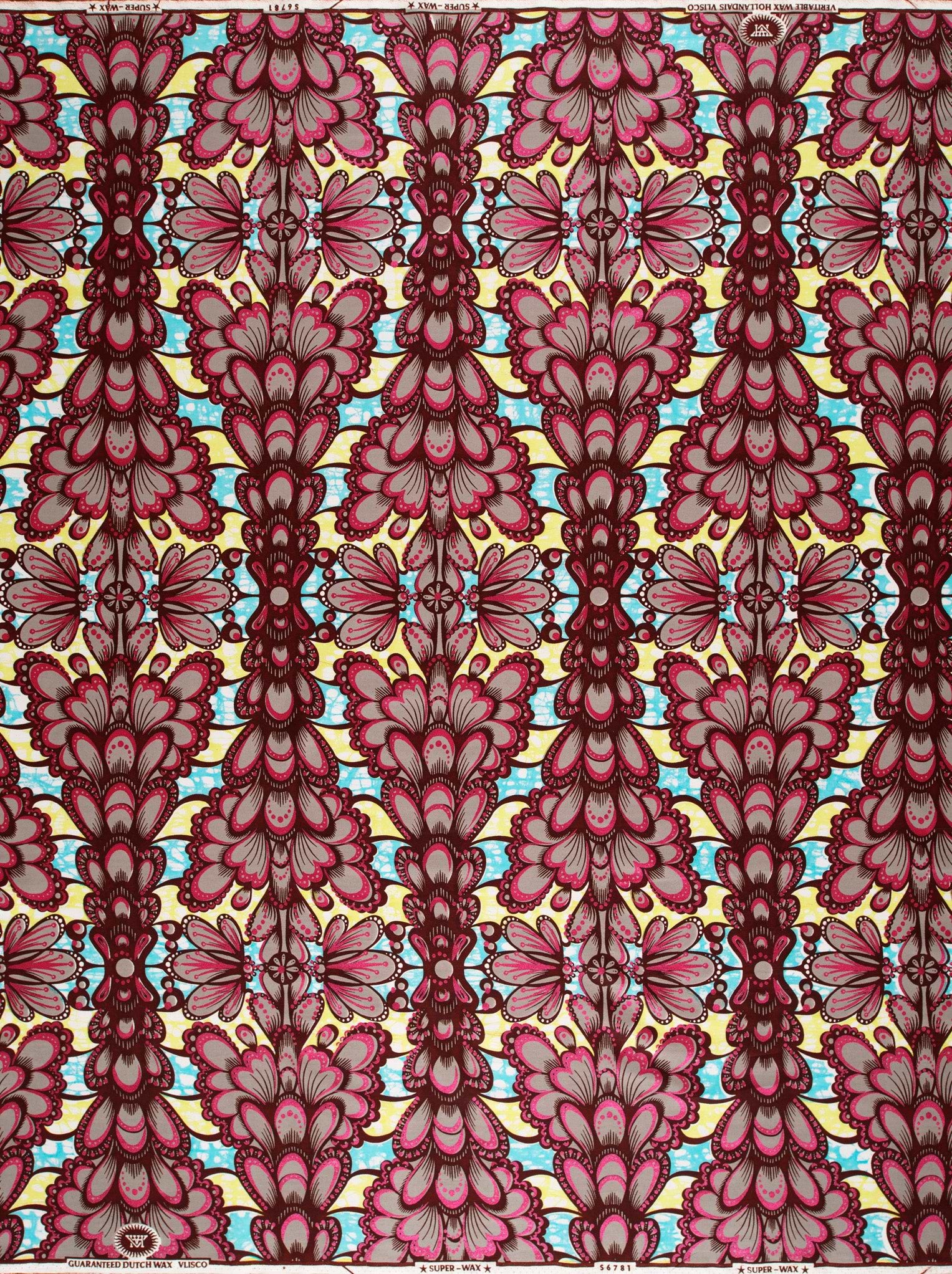 Vibrant maroon pink floral-patterned fabric super-wax vls6781.014