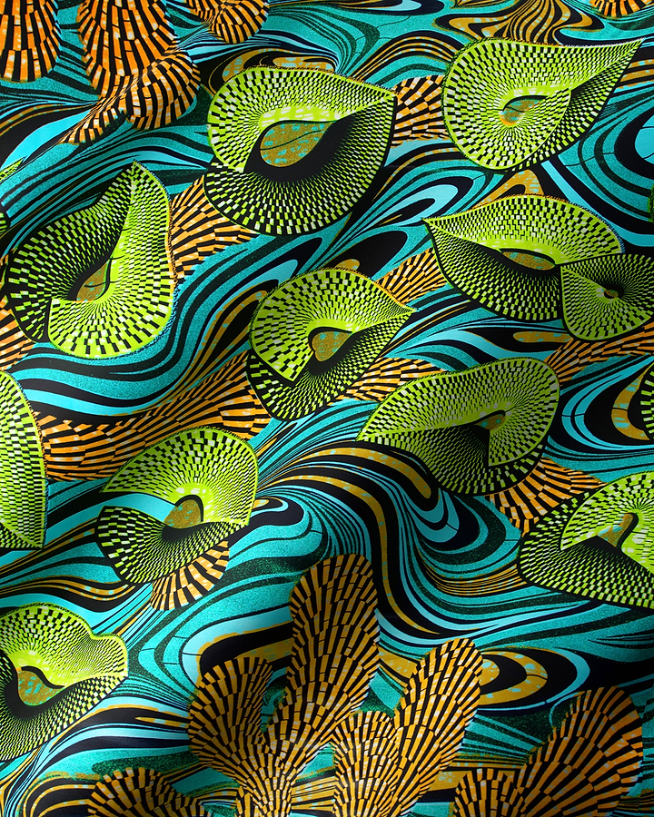 Vibrant turquoise black fabric bold grand super-wax vls6997.002