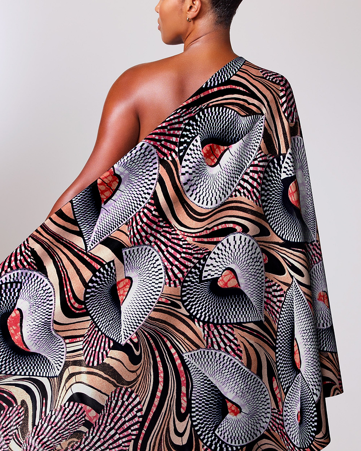 Vibrant one-shoulder wrap dress bold grand super-wax vls6997.003