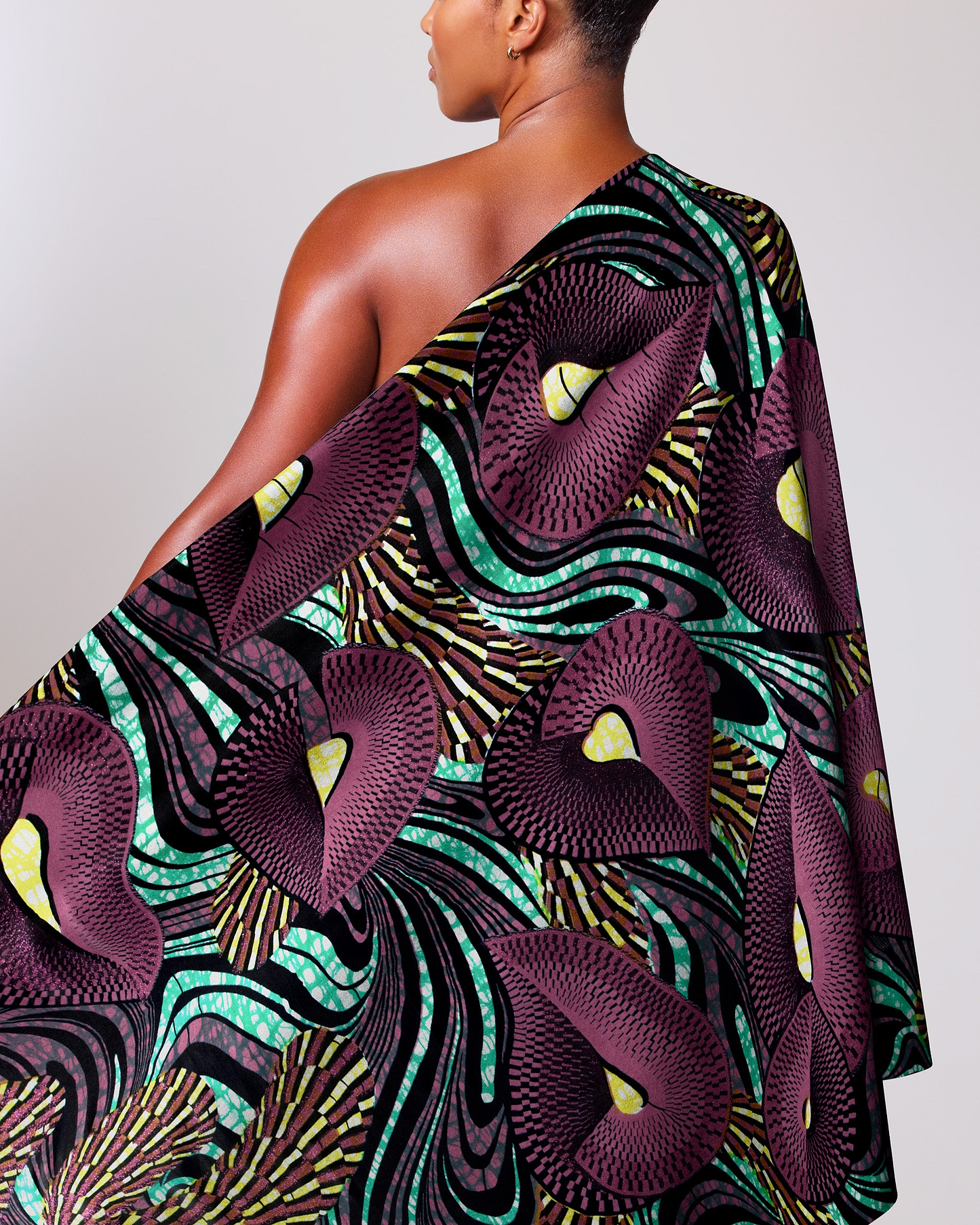 Vibrant one-shoulder dress bold patterns grand super-wax vls6997.004