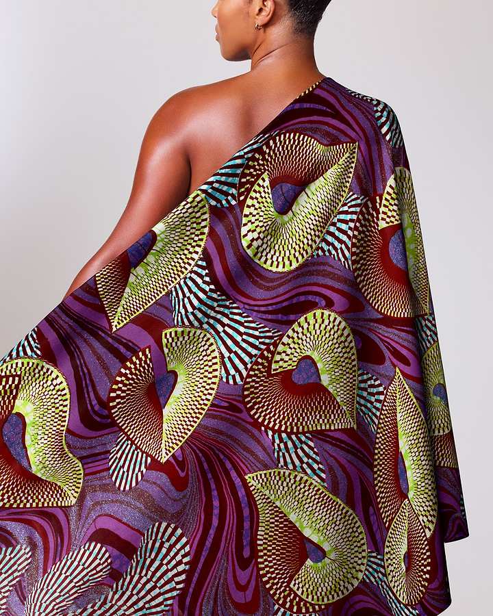 Vibrant one-shoulder wrap dress bold grand super-wax vls6997.005