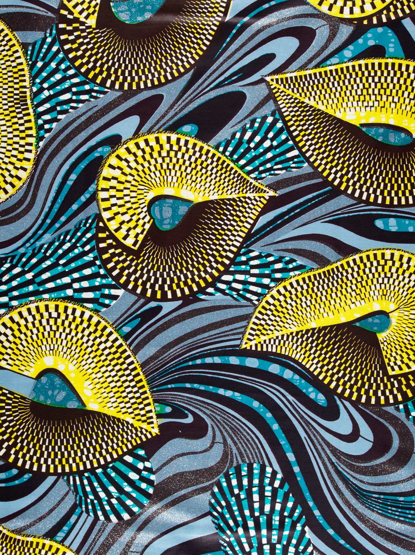 Vibrant yellow black patterned fabric grand super-wax vls6997.006
