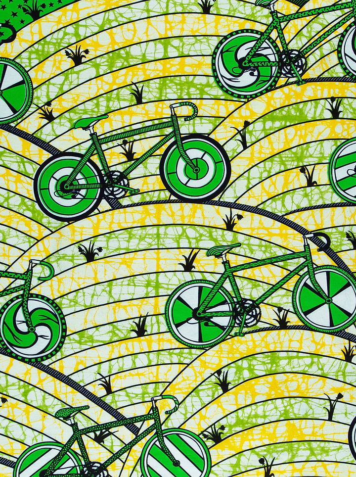 Green bicycle patterned fabric yellow super-wax vls6ua6.025
