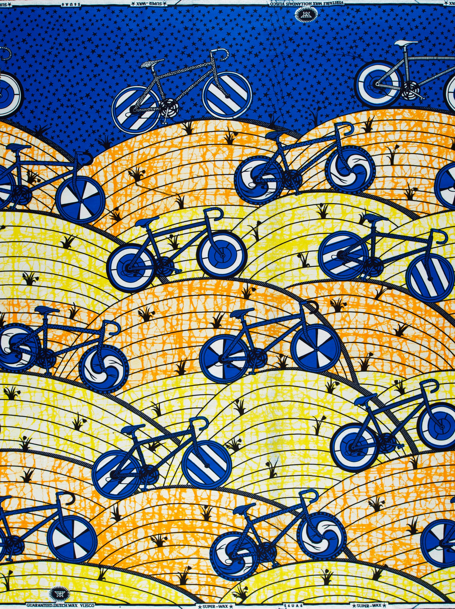 Blue white bicycle patterned fabric super-wax vls6ua6.026