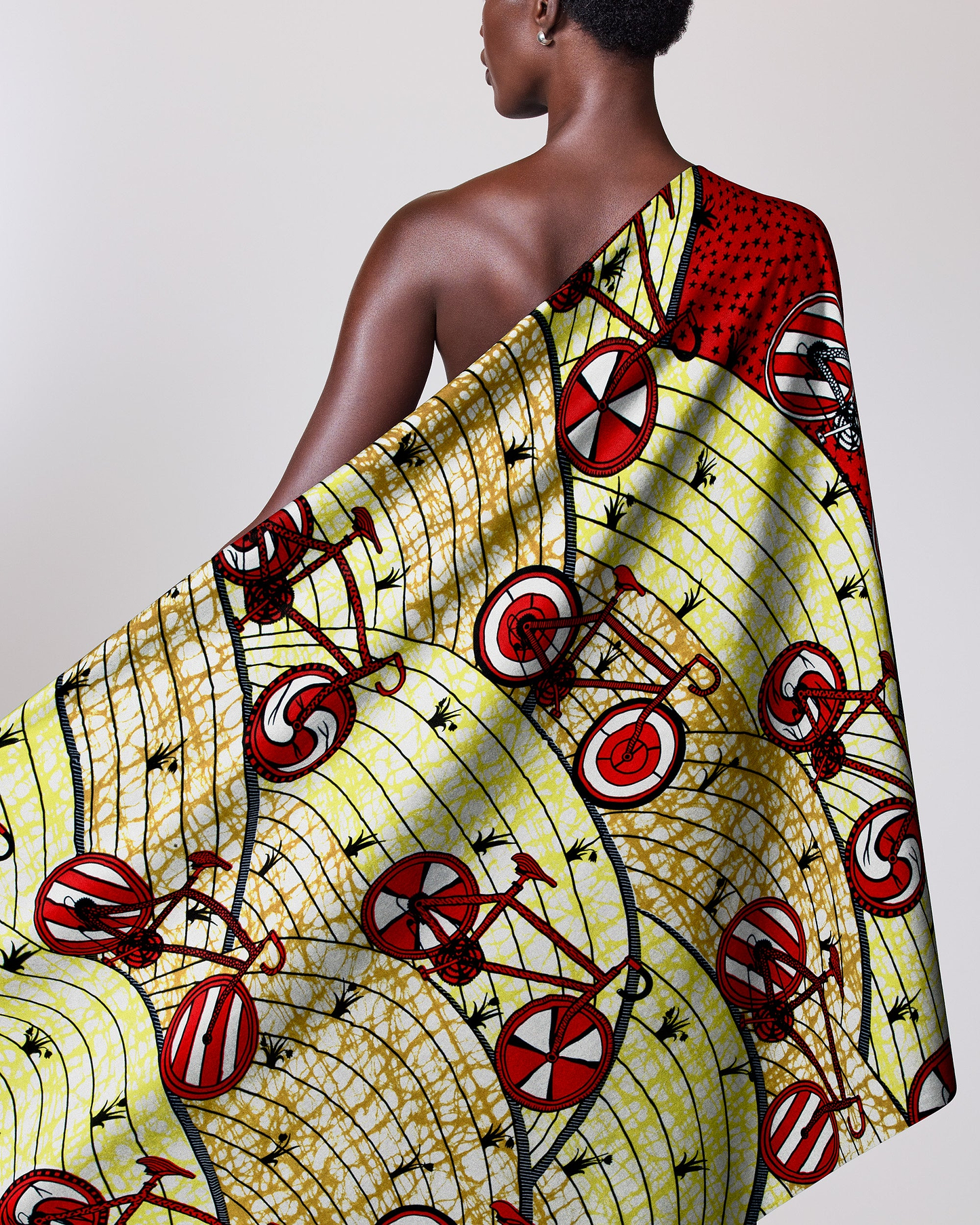 Vibrant yellow red bicycle-patterned african super-wax vls6ua6.027