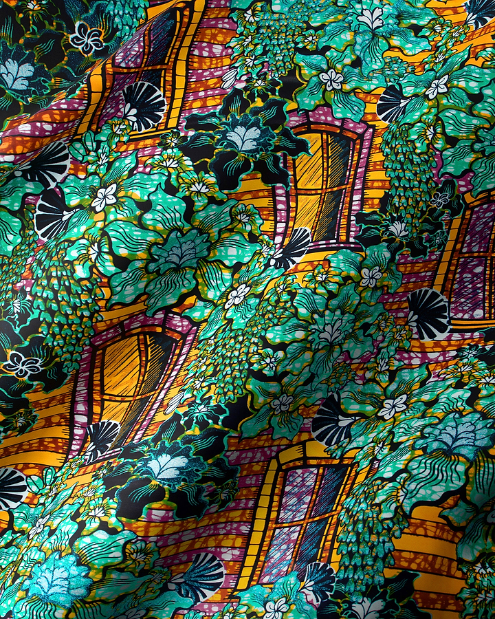 Vibrant green orange patterned fabric grand super-wax vls7072.001