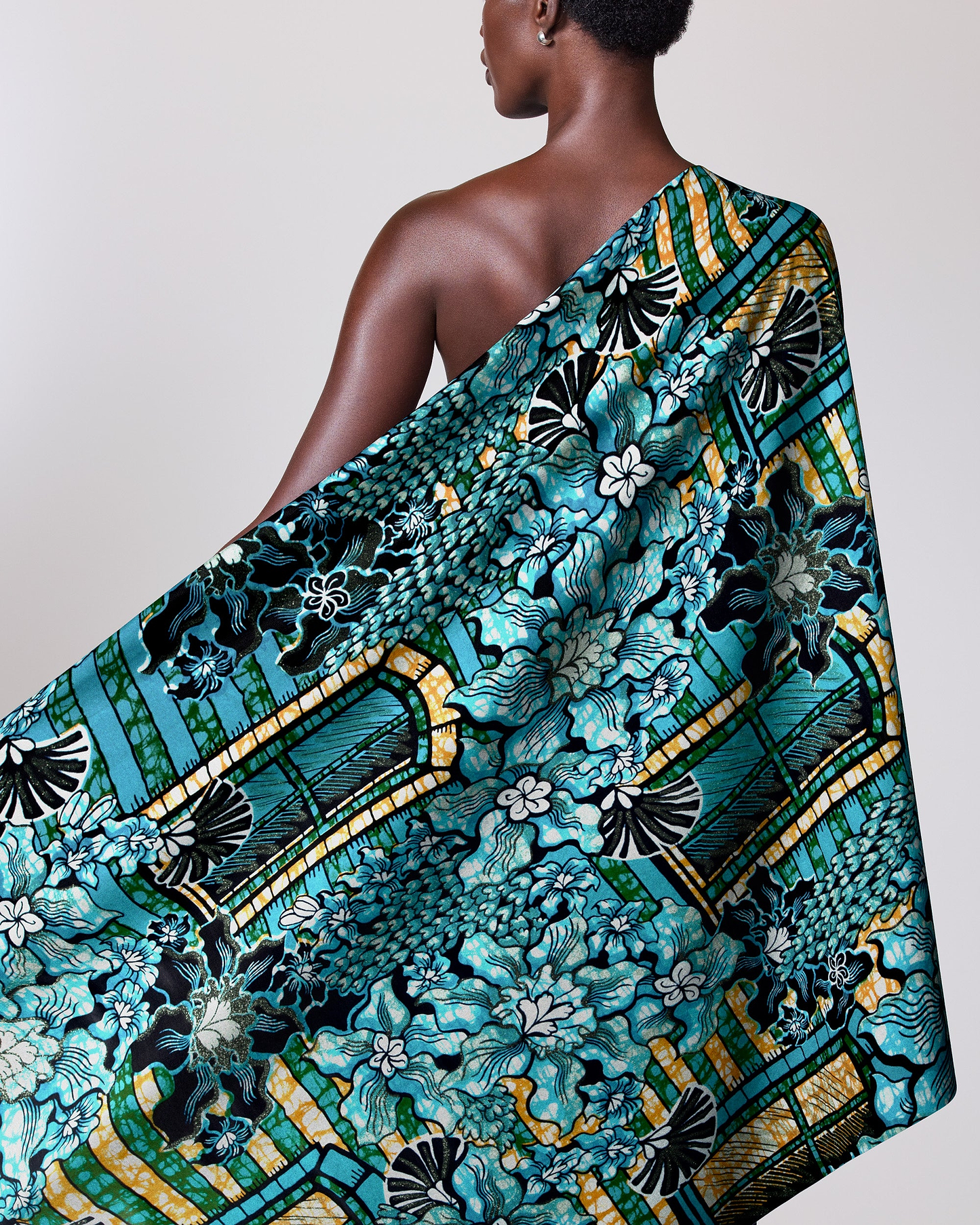 Vibrant teal black floral-patterned fabric grand super-wax vls7072.006