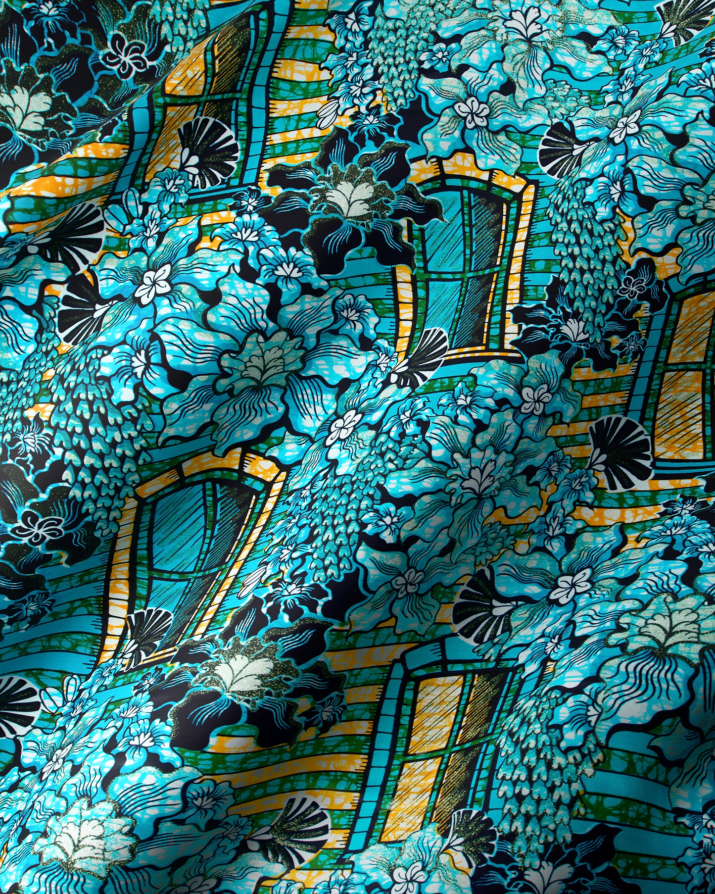 Vibrant turquoise black fabric bold grand super-wax vls7072.006