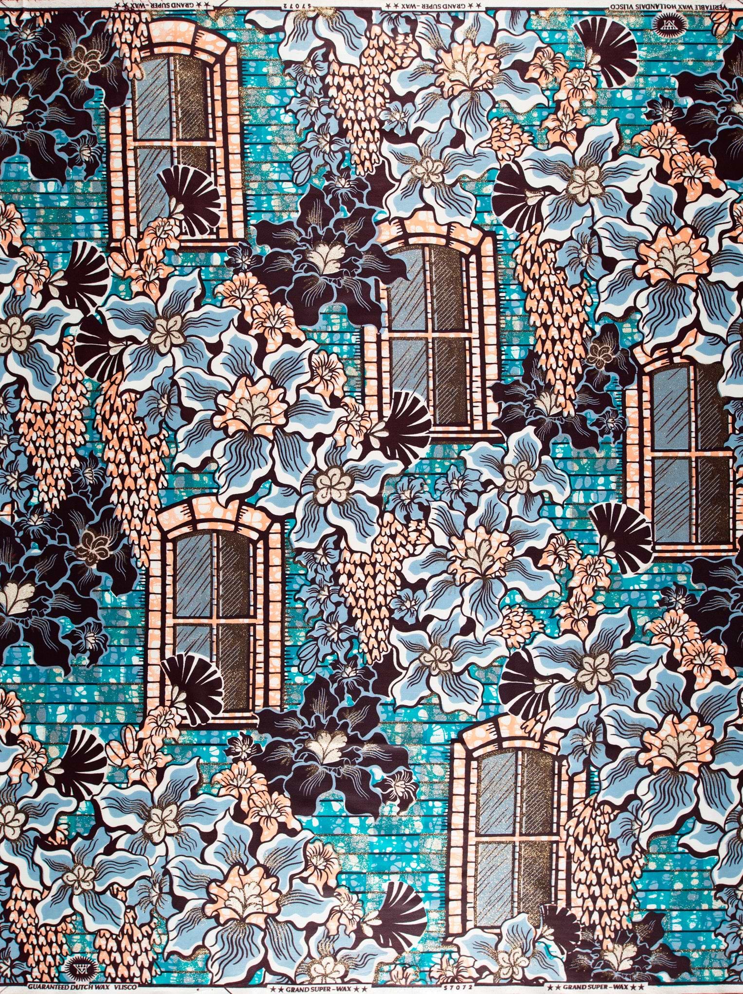 Vibrant turquoise fabric bold stylized grand super-wax vls7072.008