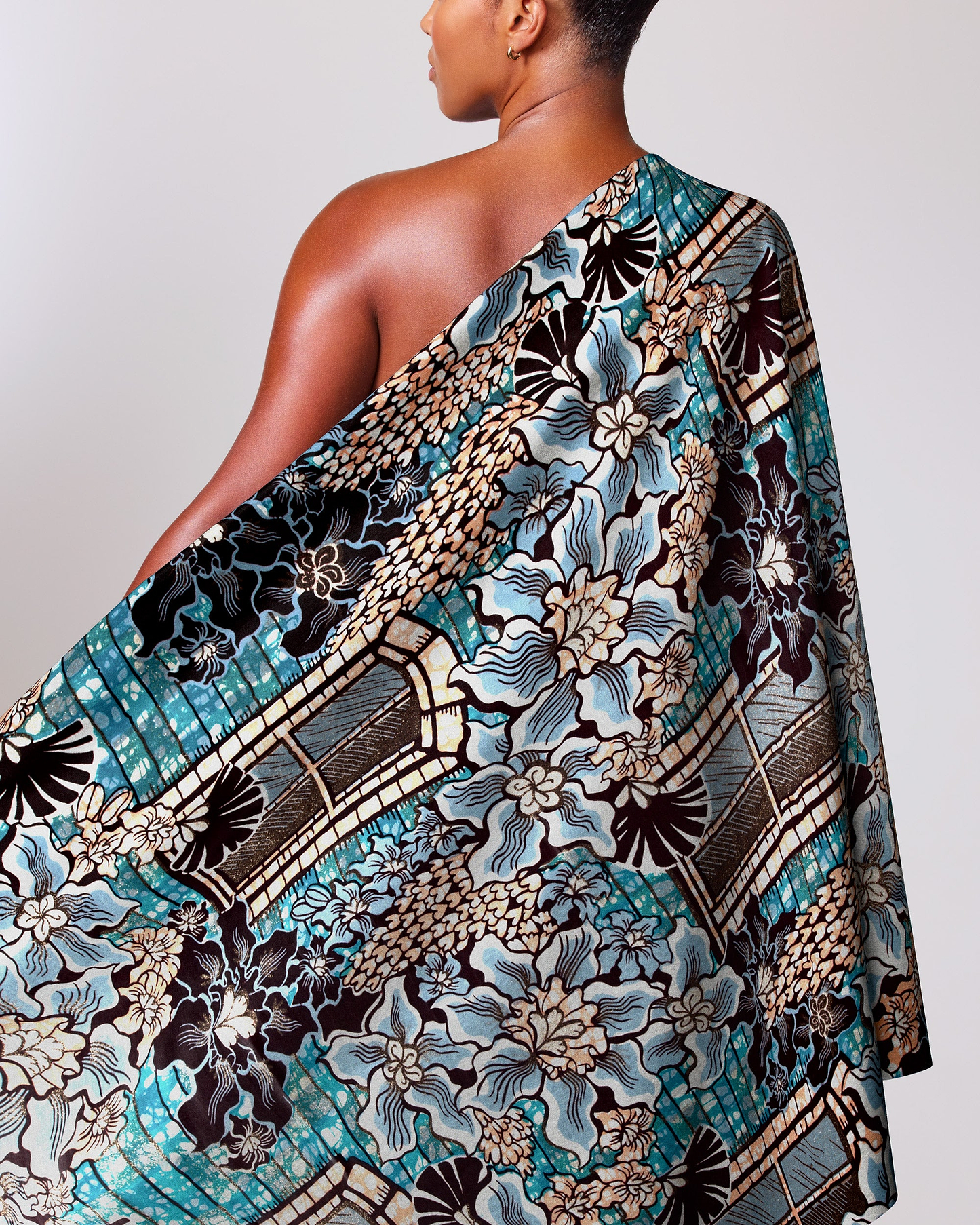 Vibrant turquoise black cream floral-patterned grand super-wax vls7072.008