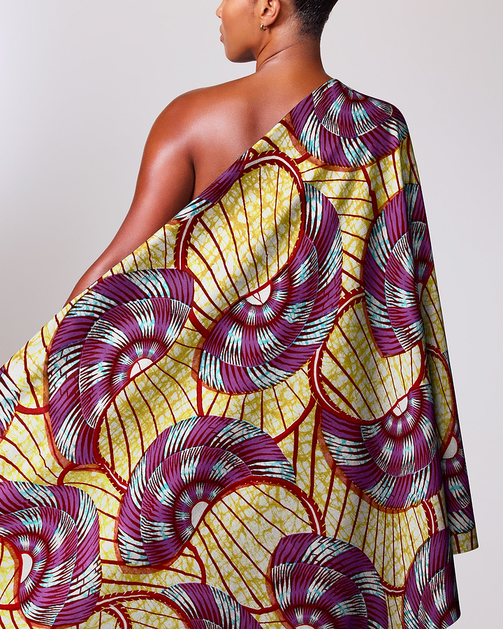 Vibrant one-shoulder wrap dress bold super-wax vls7254.001