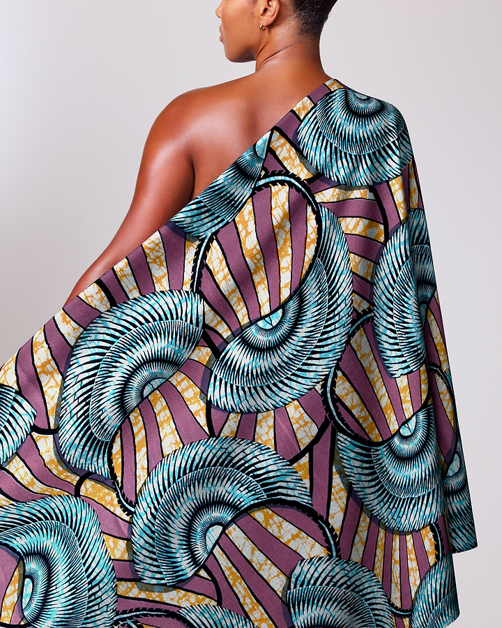 Vibrant one-shoulder wrap dress bold super-wax vls7254.002