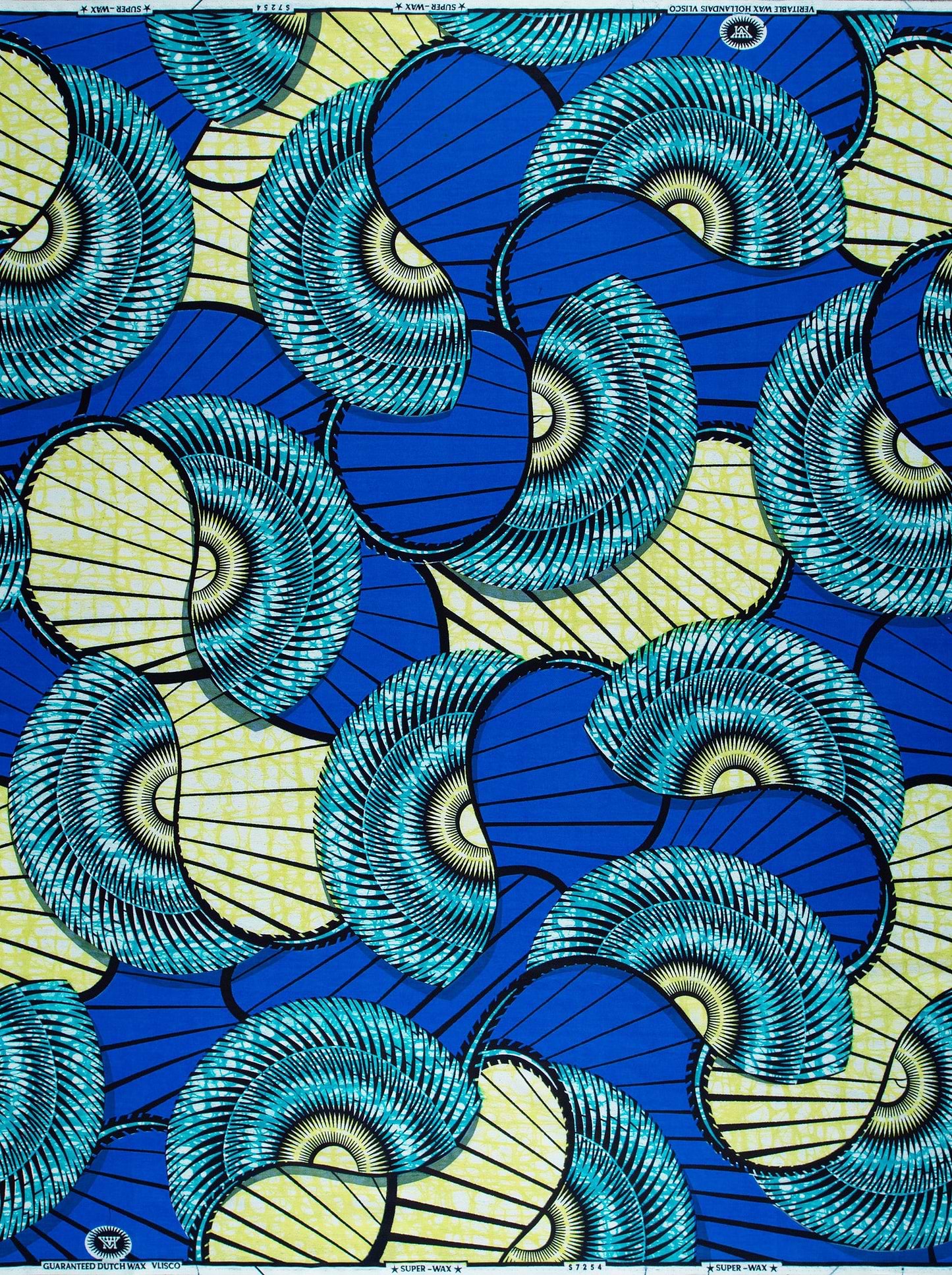 Vibrant blue teal fan-shaped patterns super-wax vls7254.005