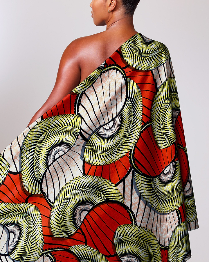 Vibrant one-shoulder wrap dress bold super-wax vls7254.013