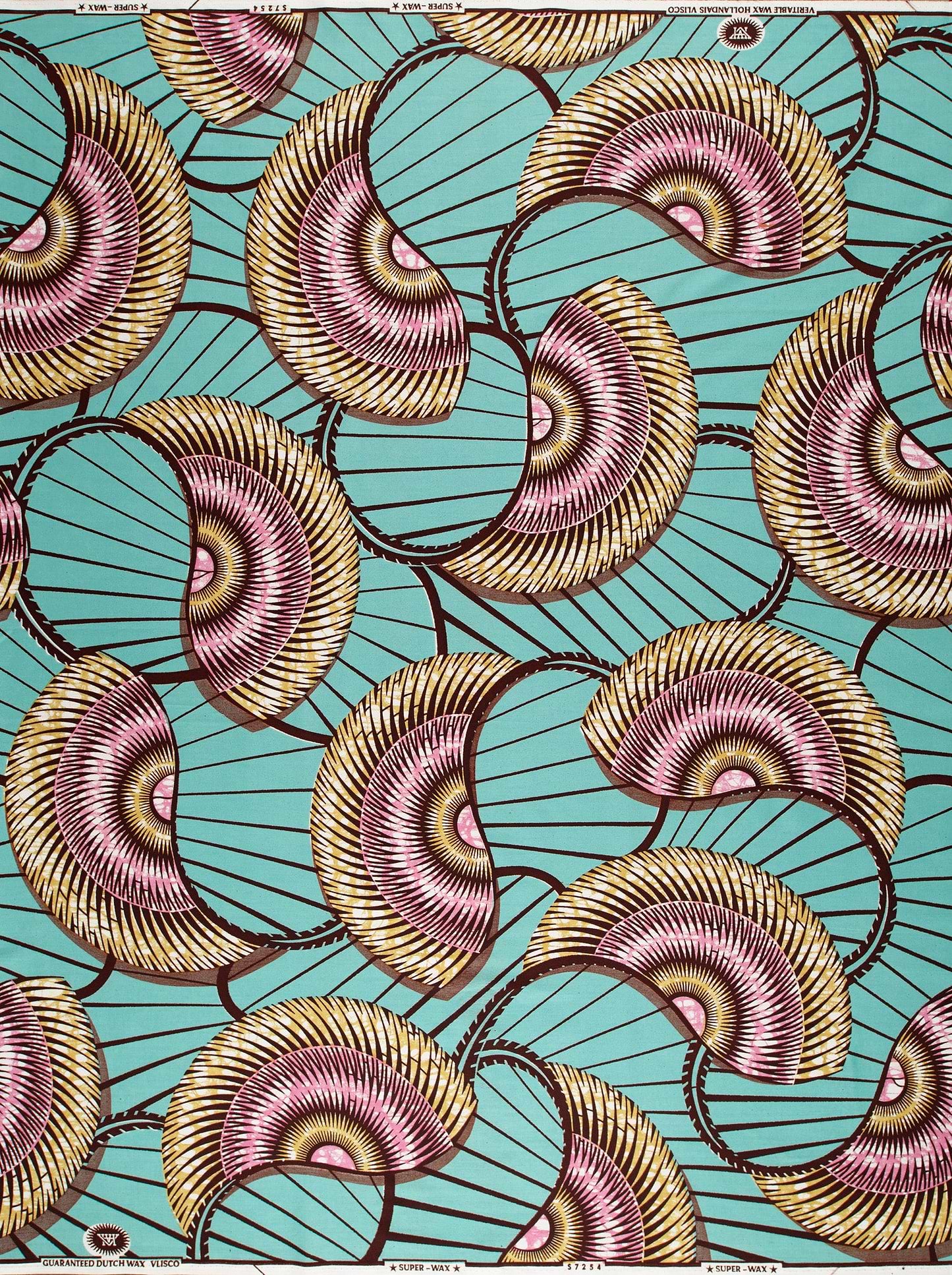 Vibrant turquoise fabric fan-shaped patterns super-wax vls7254.015