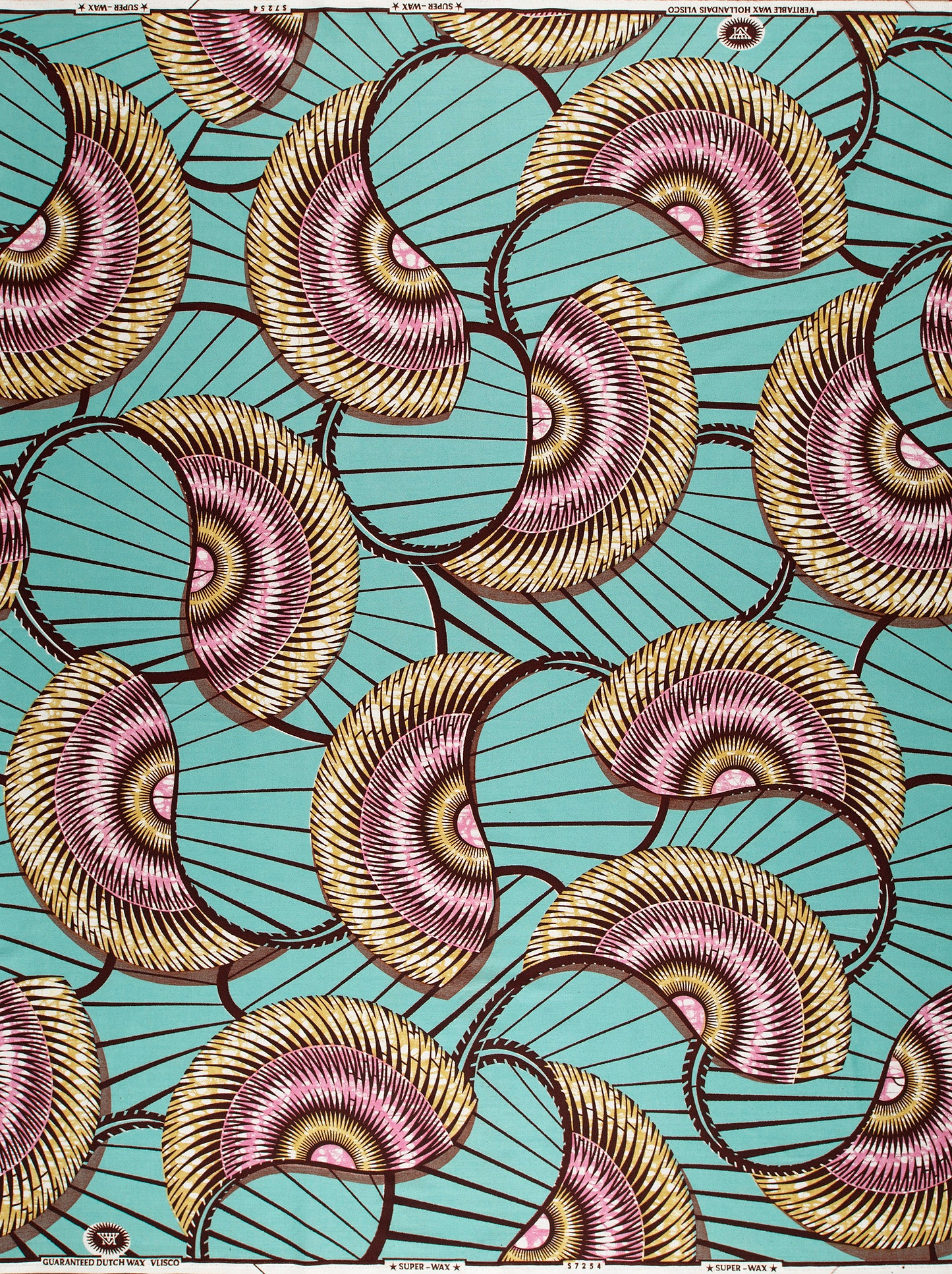 Vibrant turquoise fabric fan-shaped patterns super-wax vls7254.015